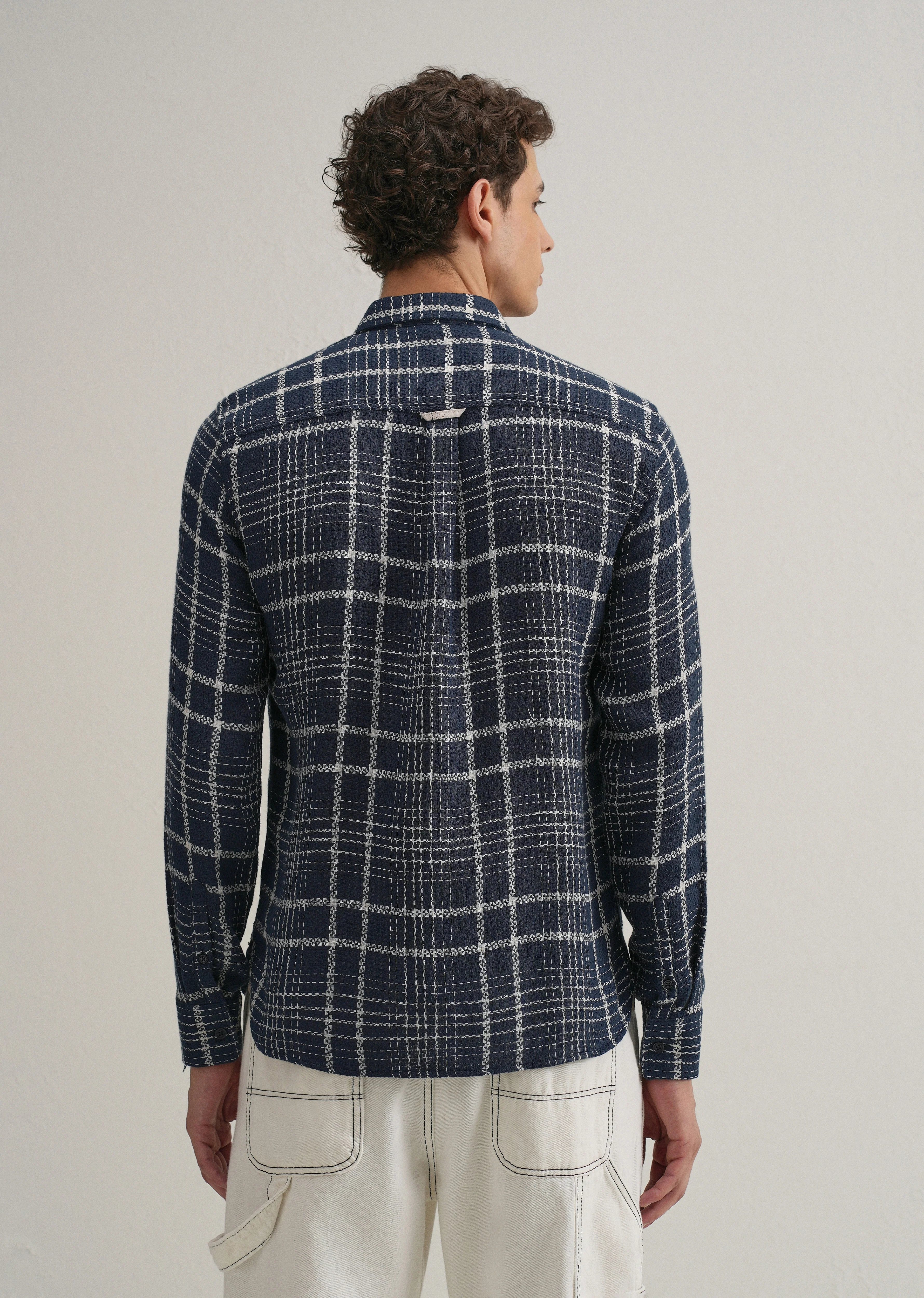 Blue Dobby Check Shirt - Image 3