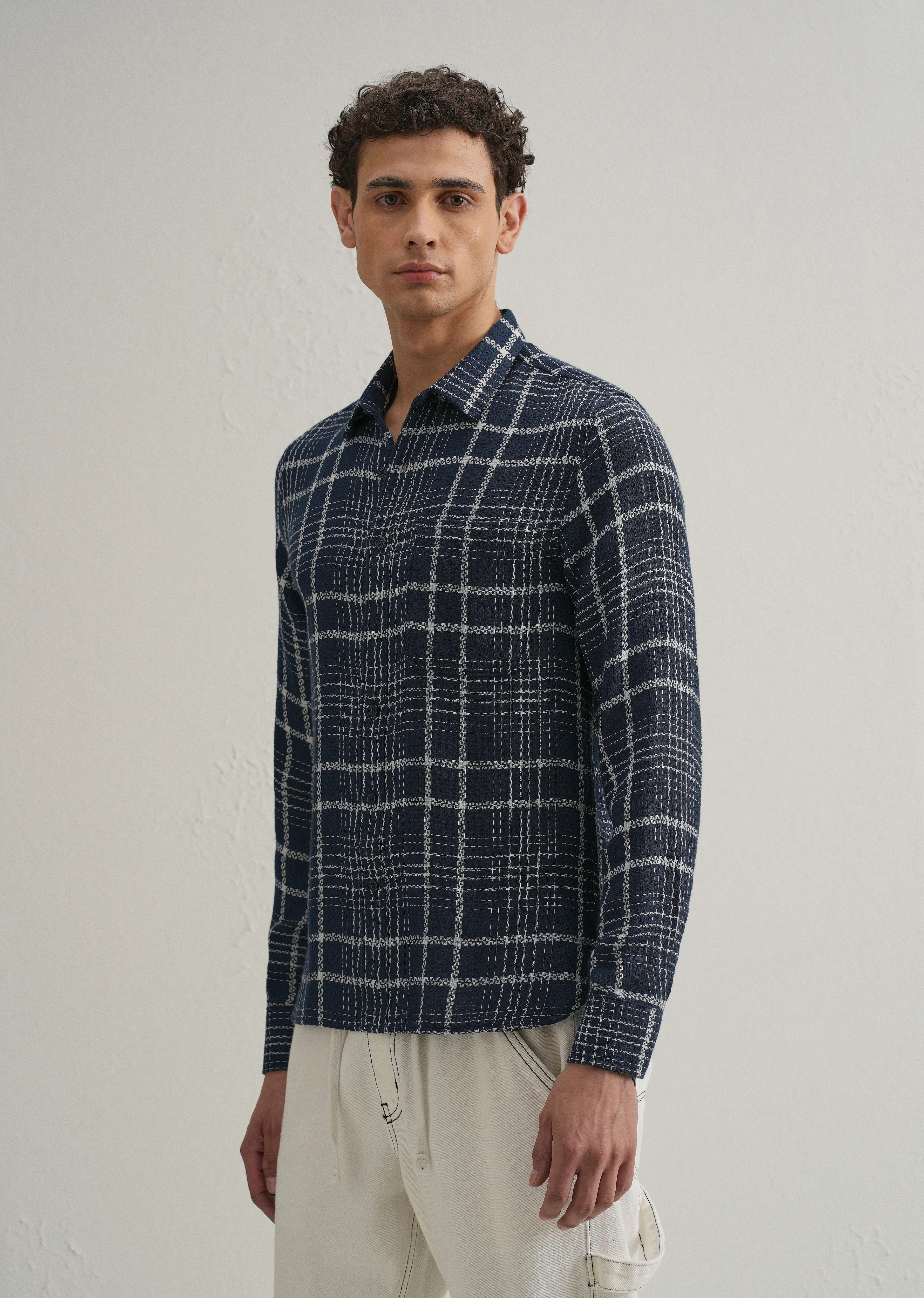 Blue Dobby Check Shirt - Image 5