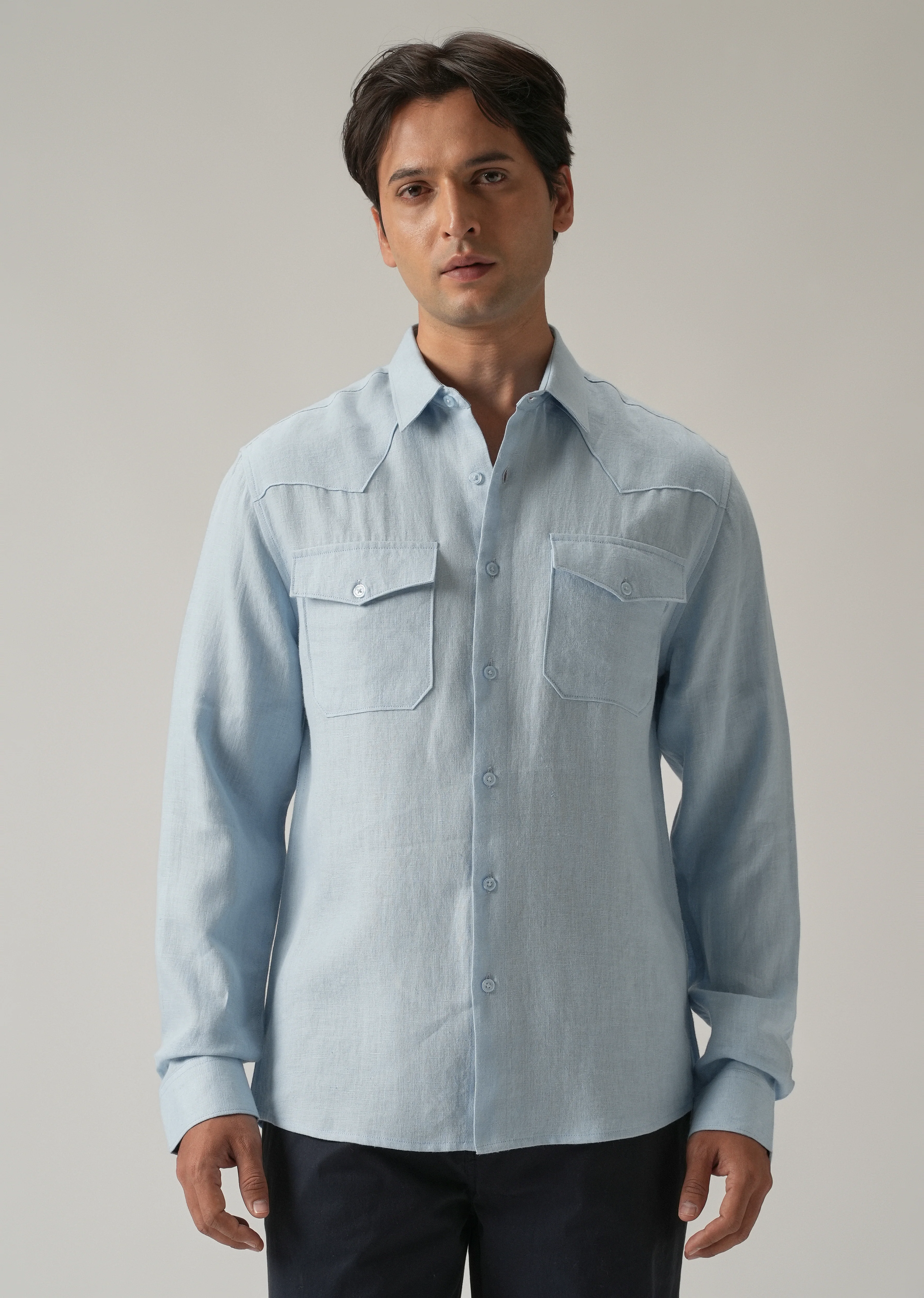 Blue Double Pocket 100% Pure Irish Linen Shirt - Image 3