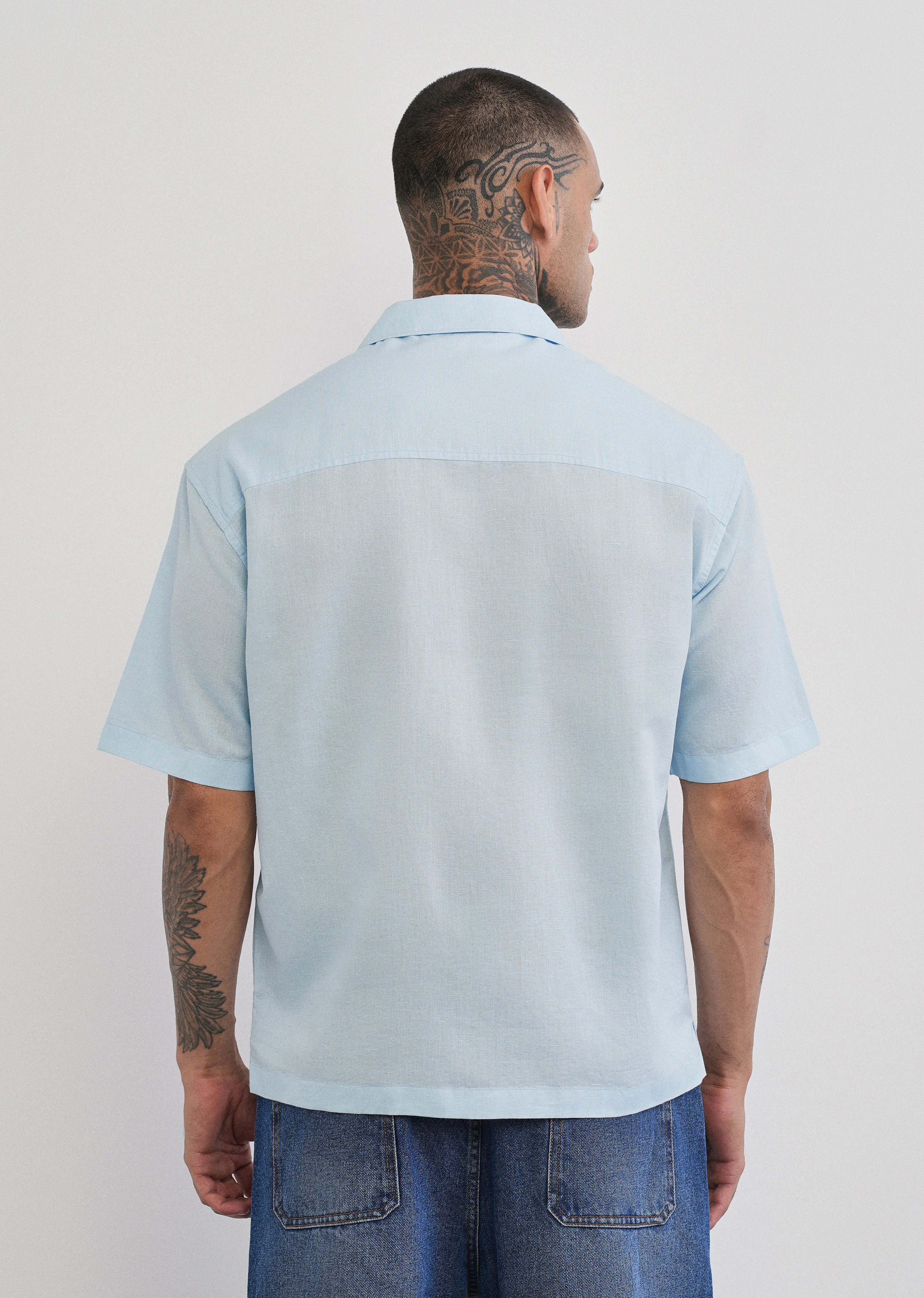 Blue Double Pocket Cotton Linen Shirt - Image 2