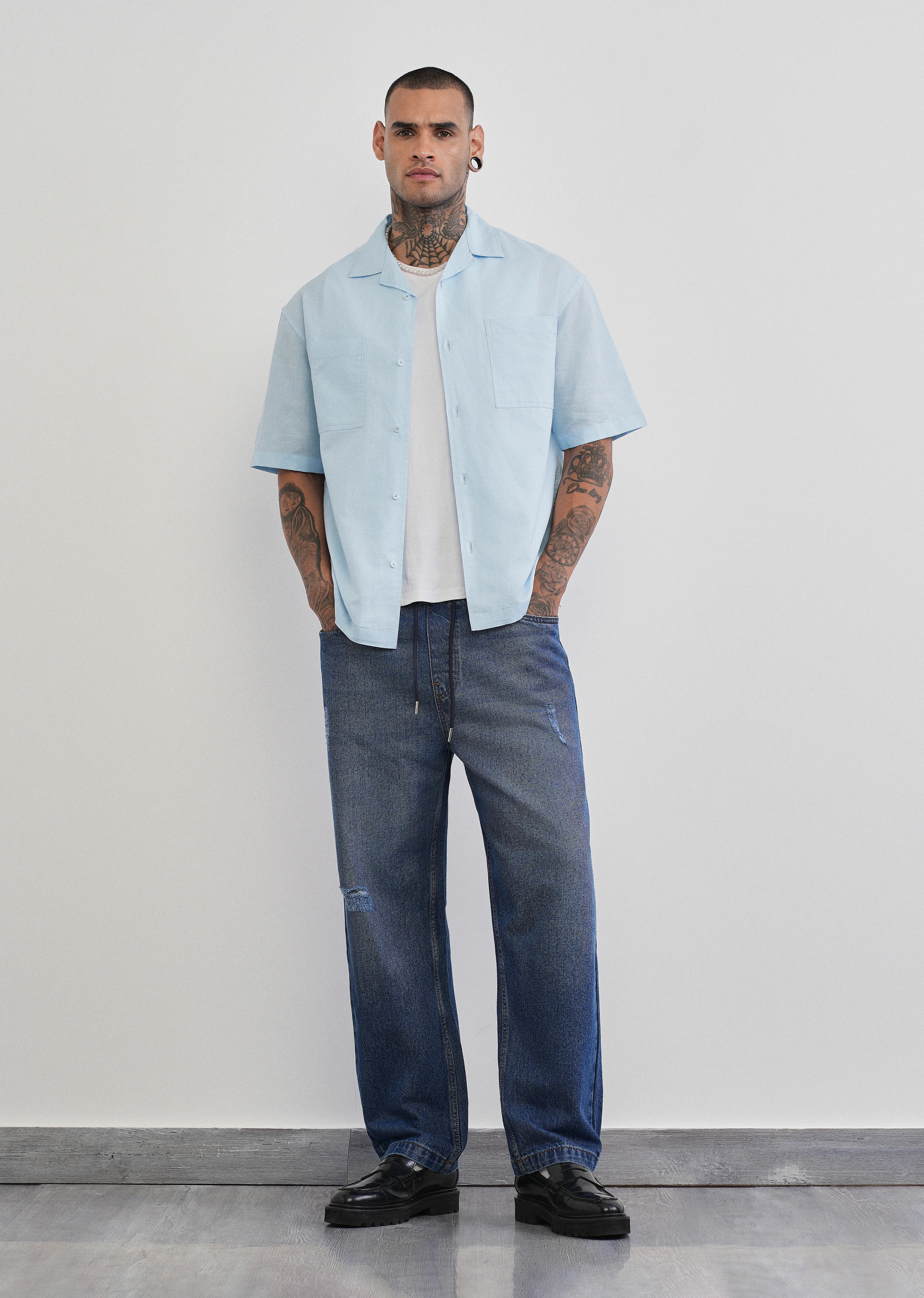 Blue Double Pocket Cotton Linen Shirt - Image 6
