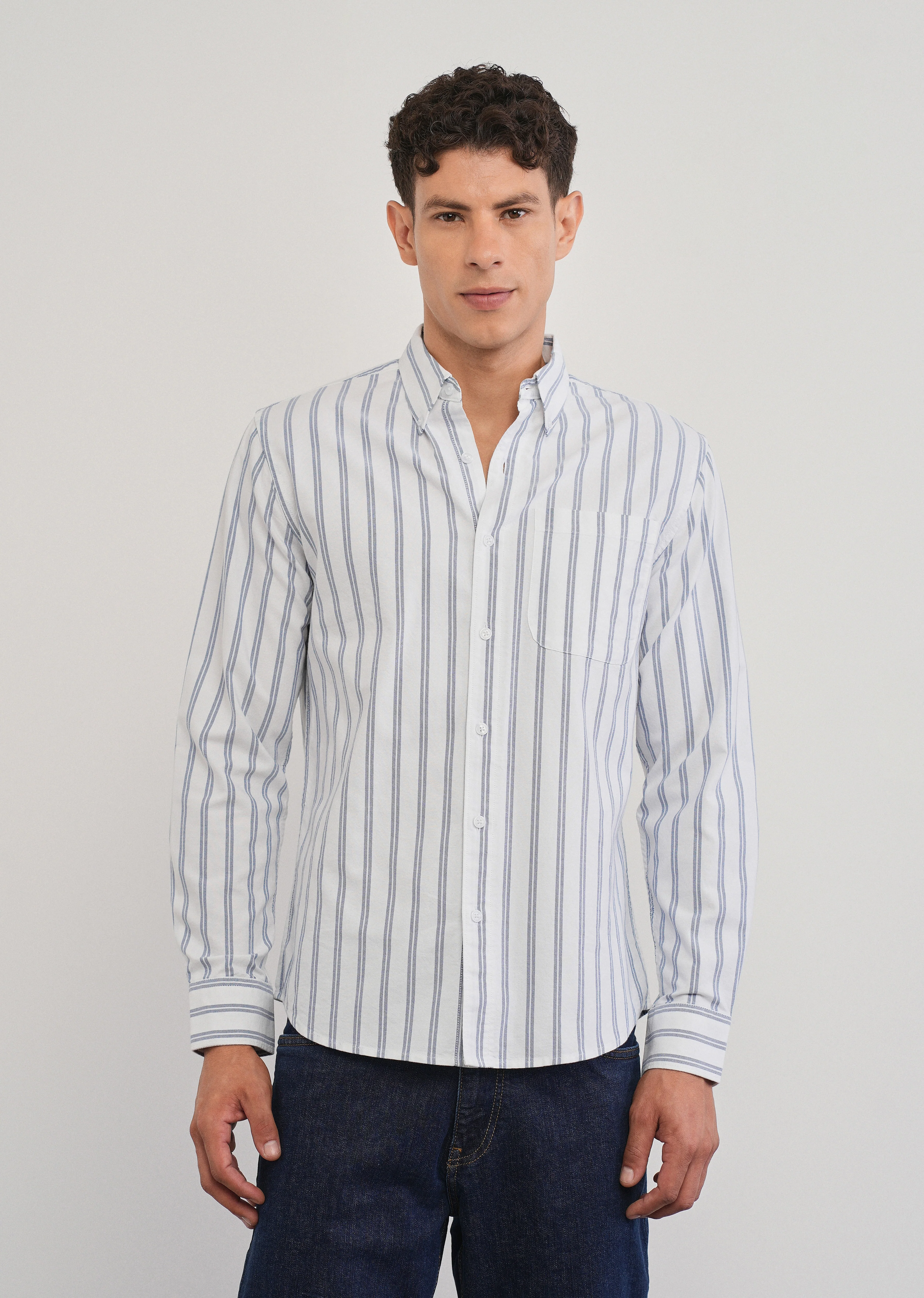 Blue Double Stripe Cotton Shirt - Image 3