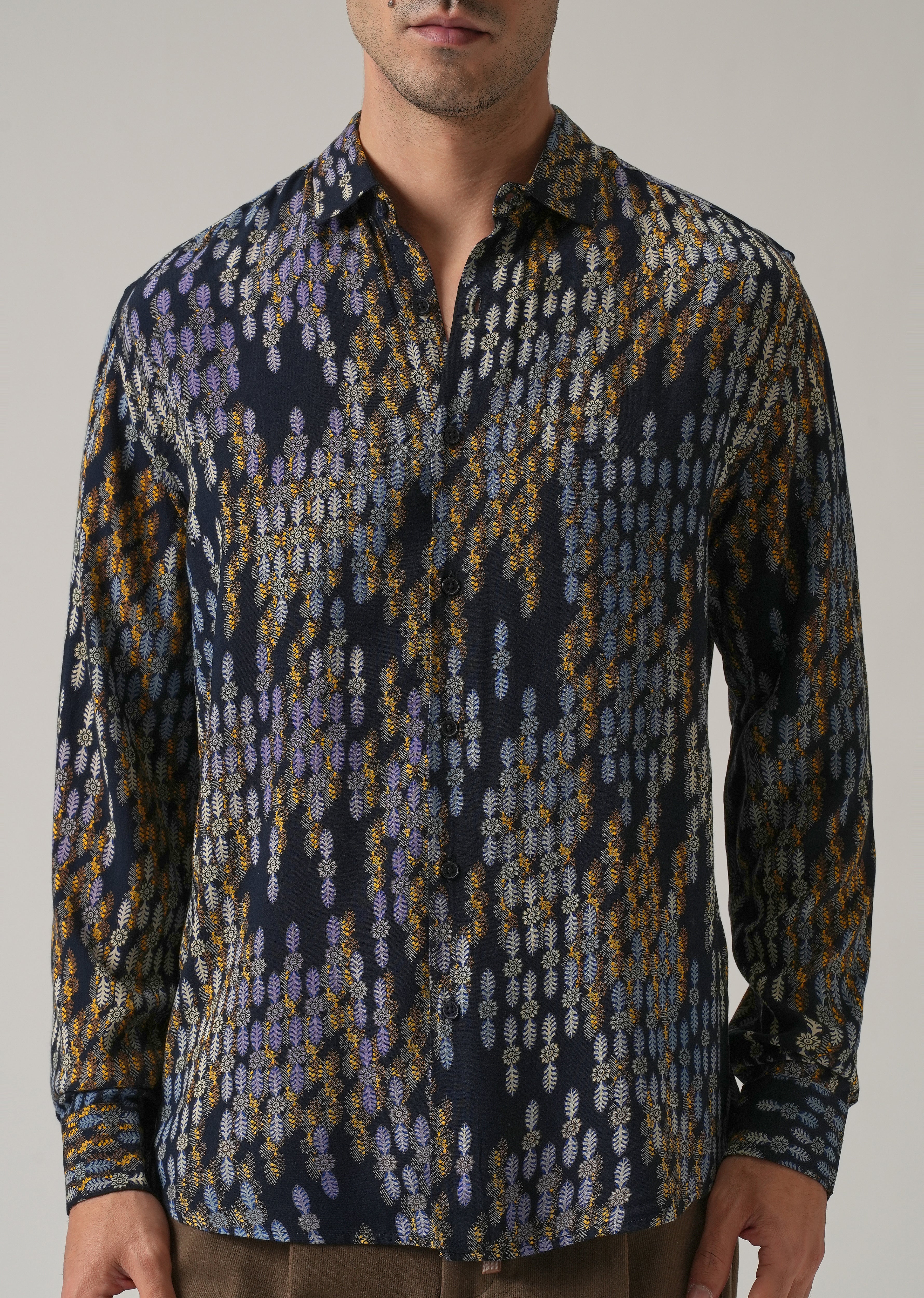 Blue Ethnic Print Feather Shirt - Image 7