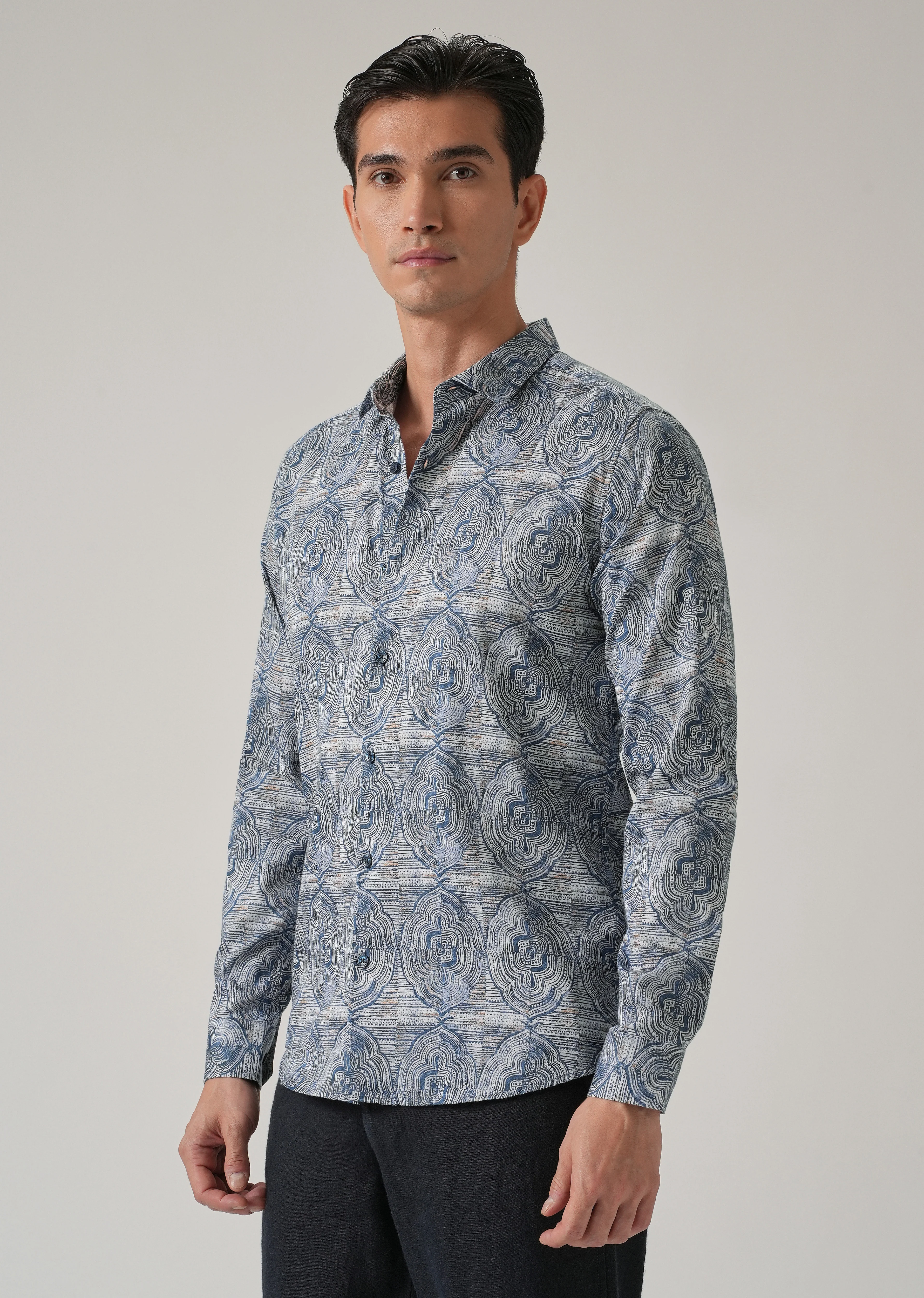 Blue Ethnic Print Shirt - Image 4