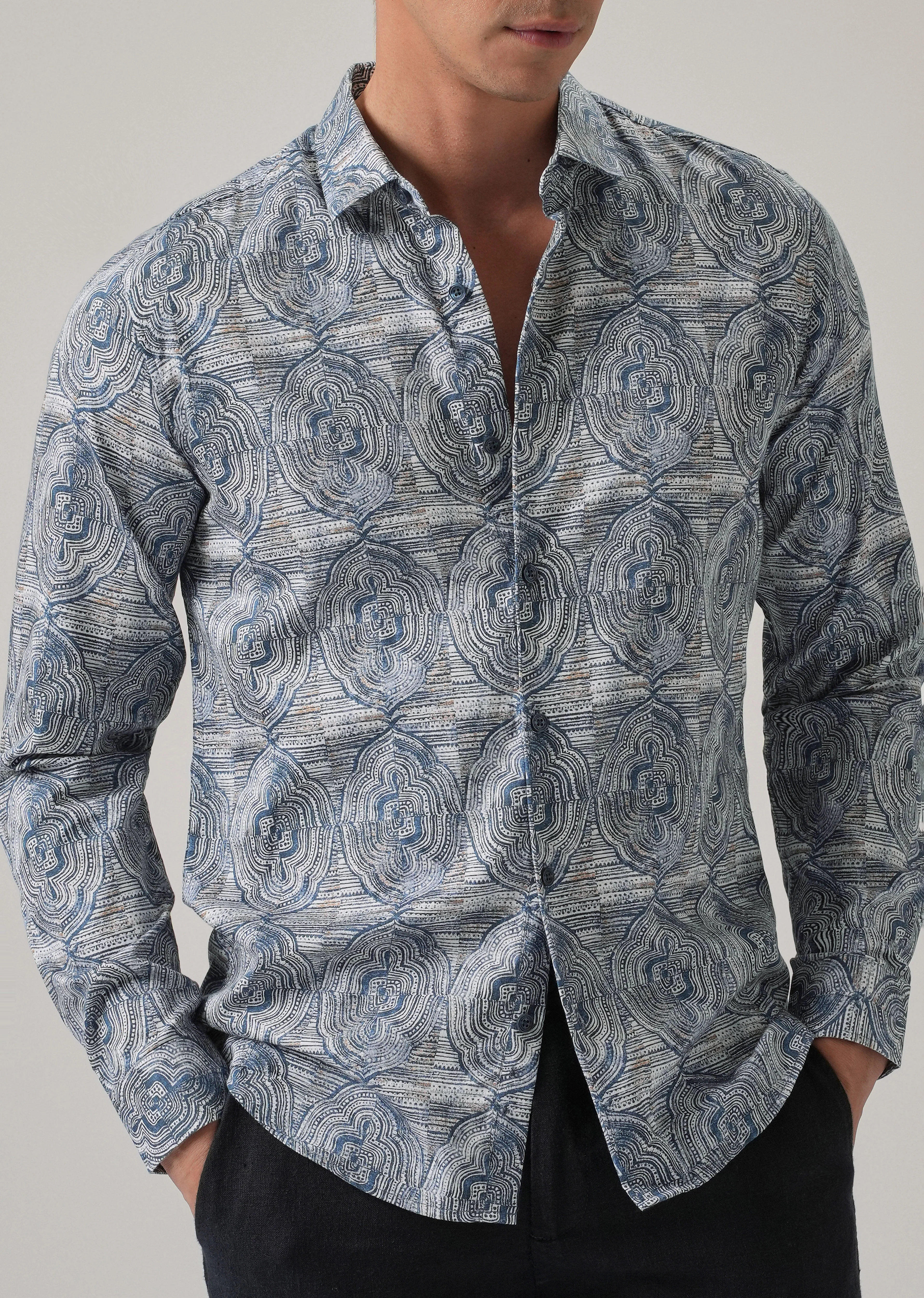Blue Ethnic Print Shirt - Image 7