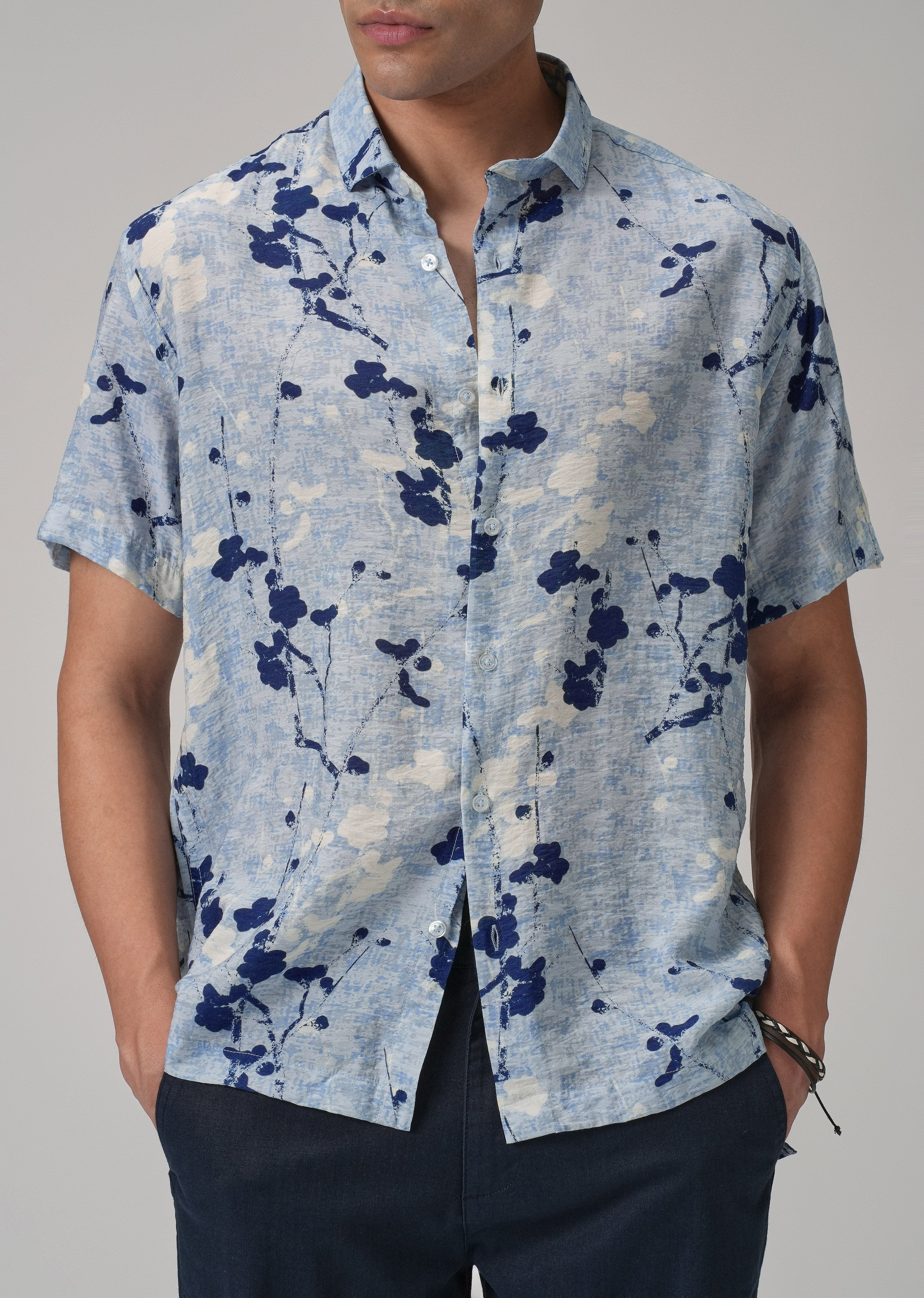 Blue Flora Printed Shirt - Image 7