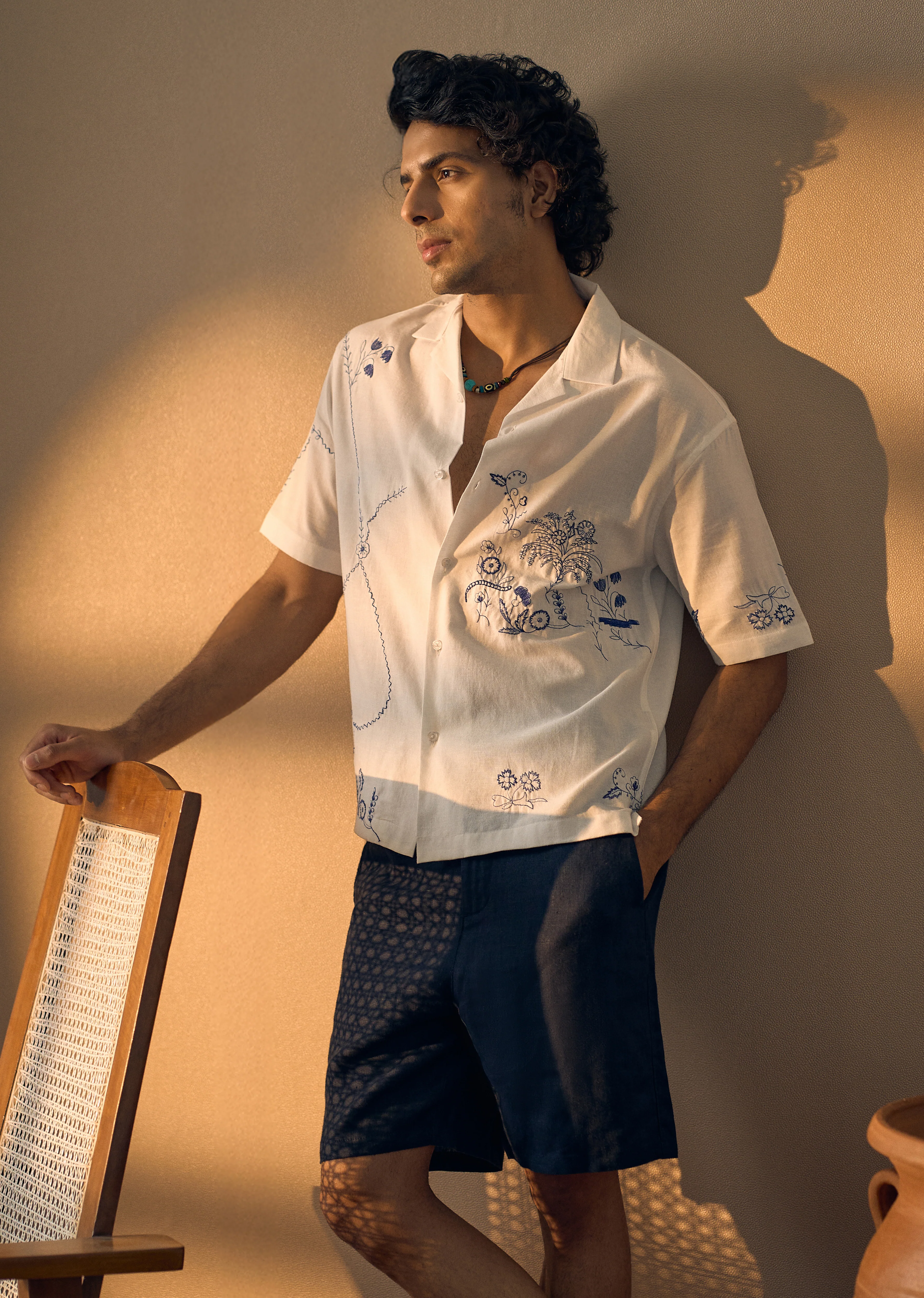 Blue Floral Embroidery Shirt - Image 2