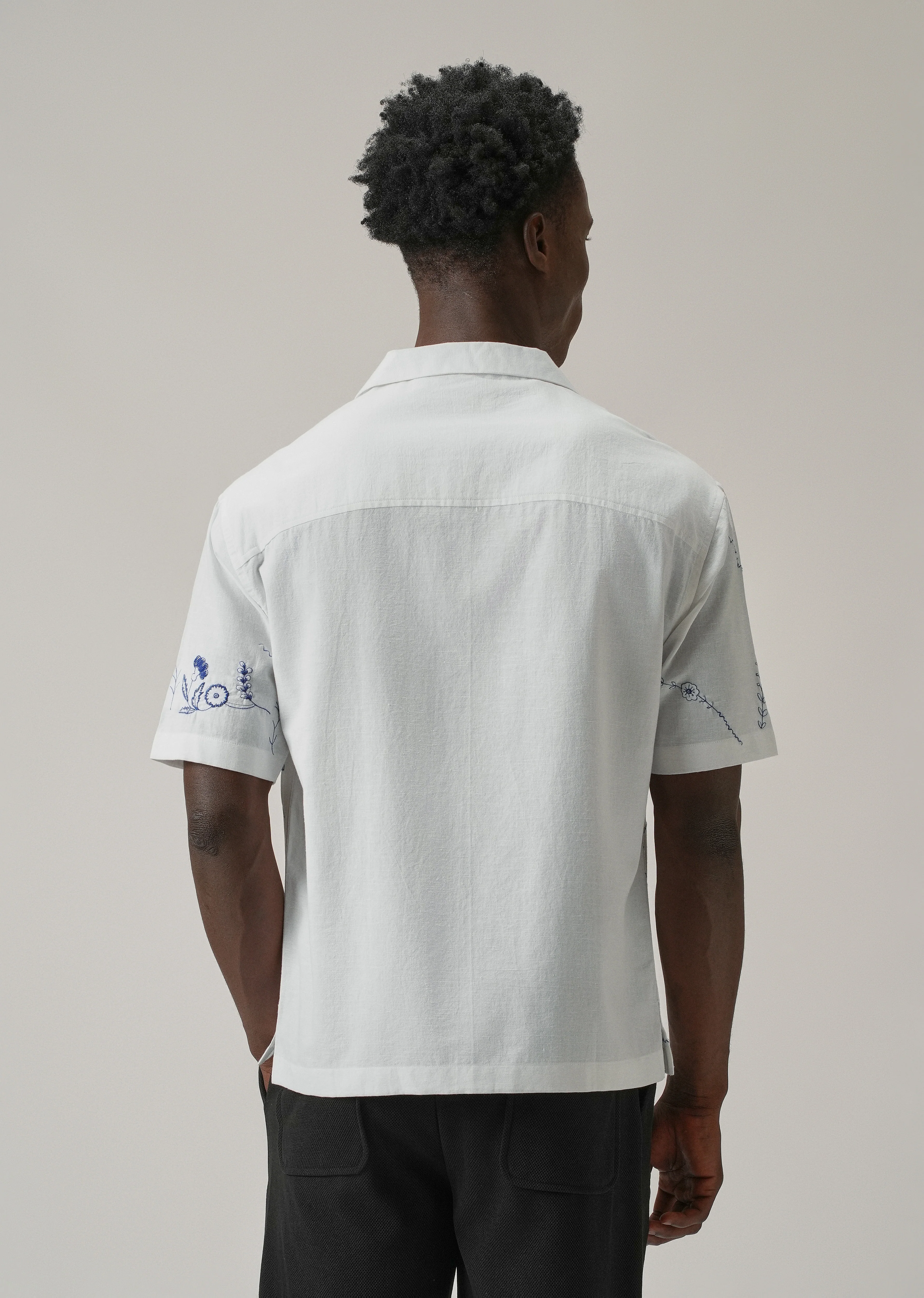 Blue Floral Embroidery Shirt - Image 3