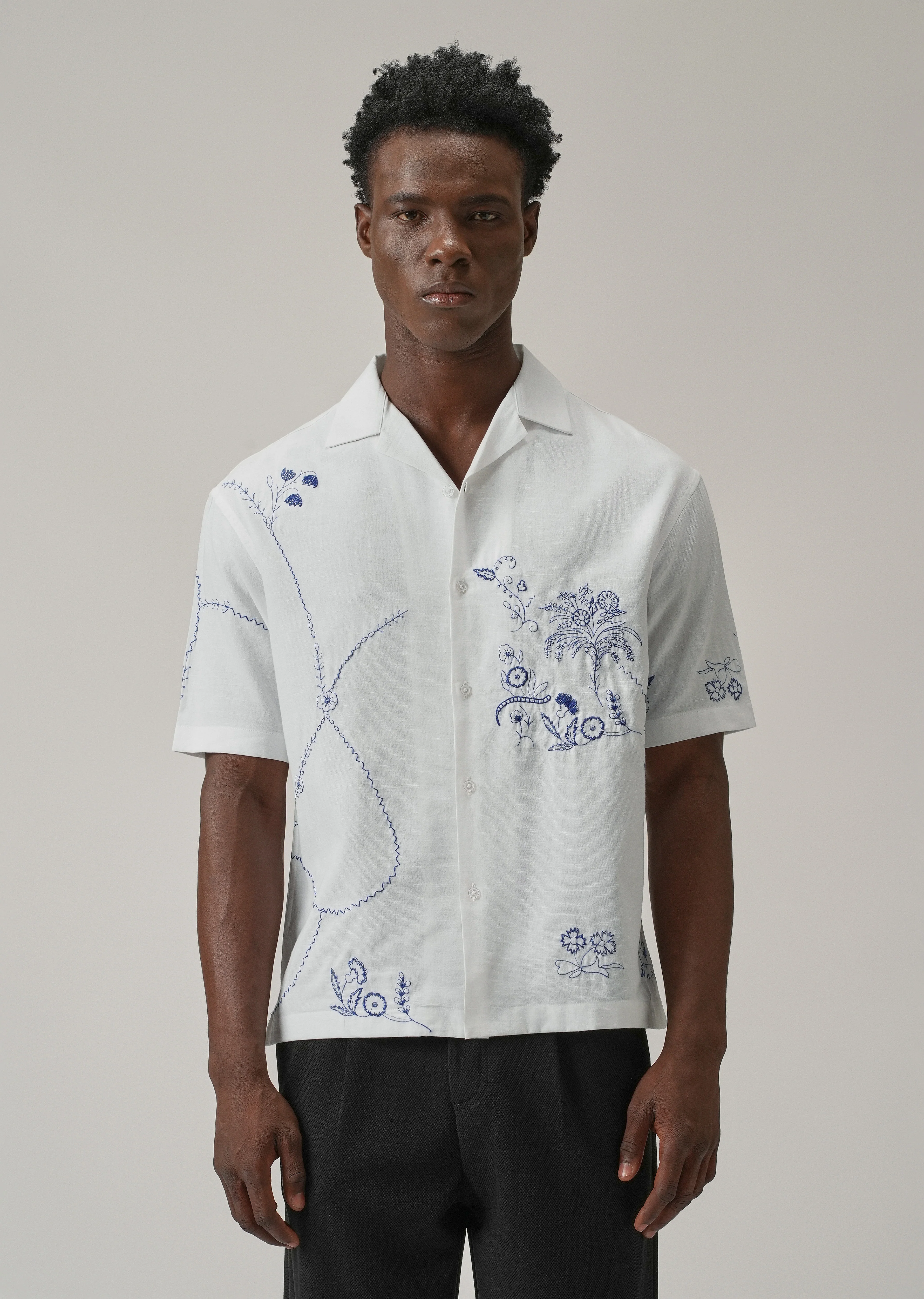 Blue Floral Embroidery Shirt - Image 4