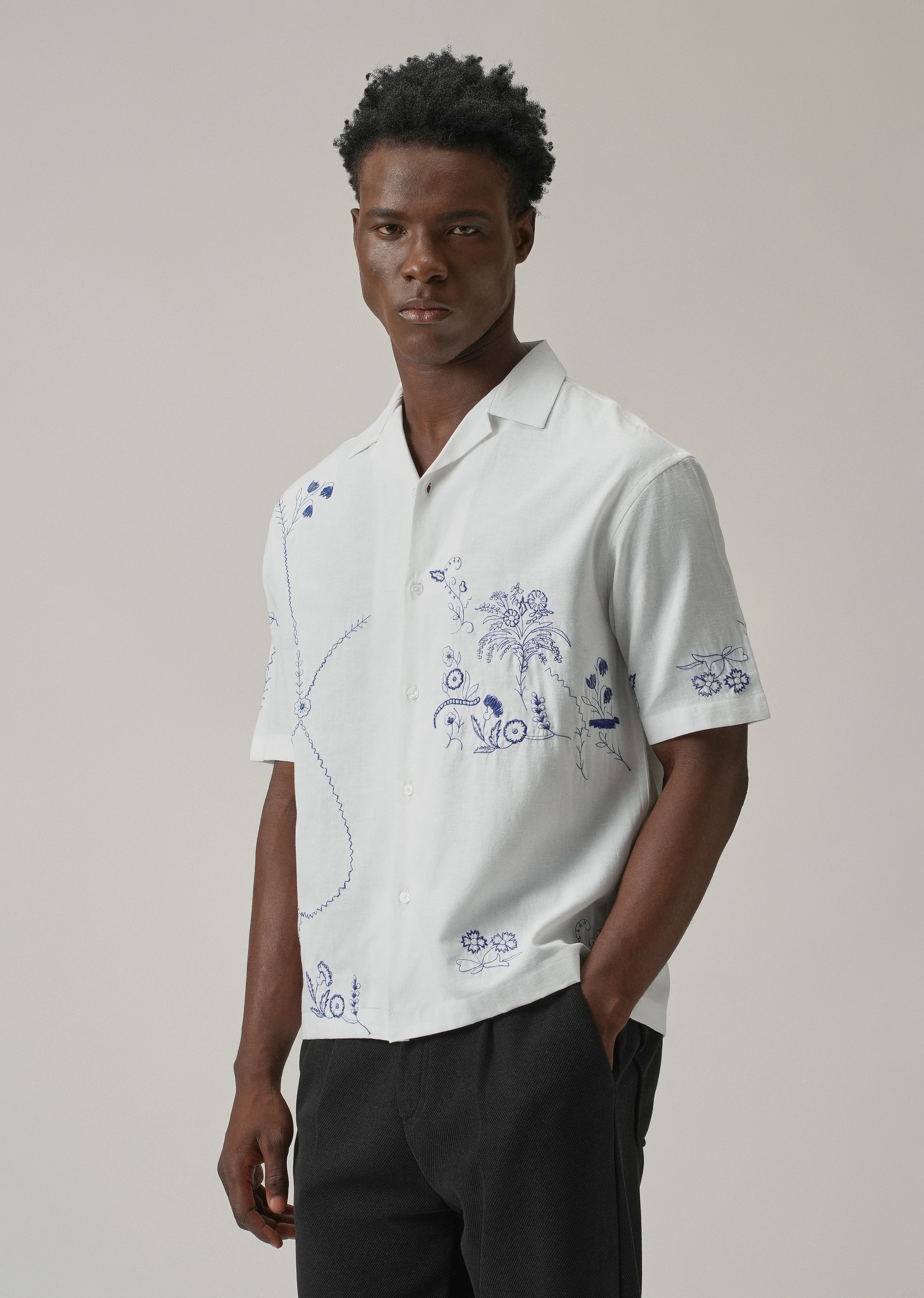 Blue Floral Embroidery Shirt - Image 5