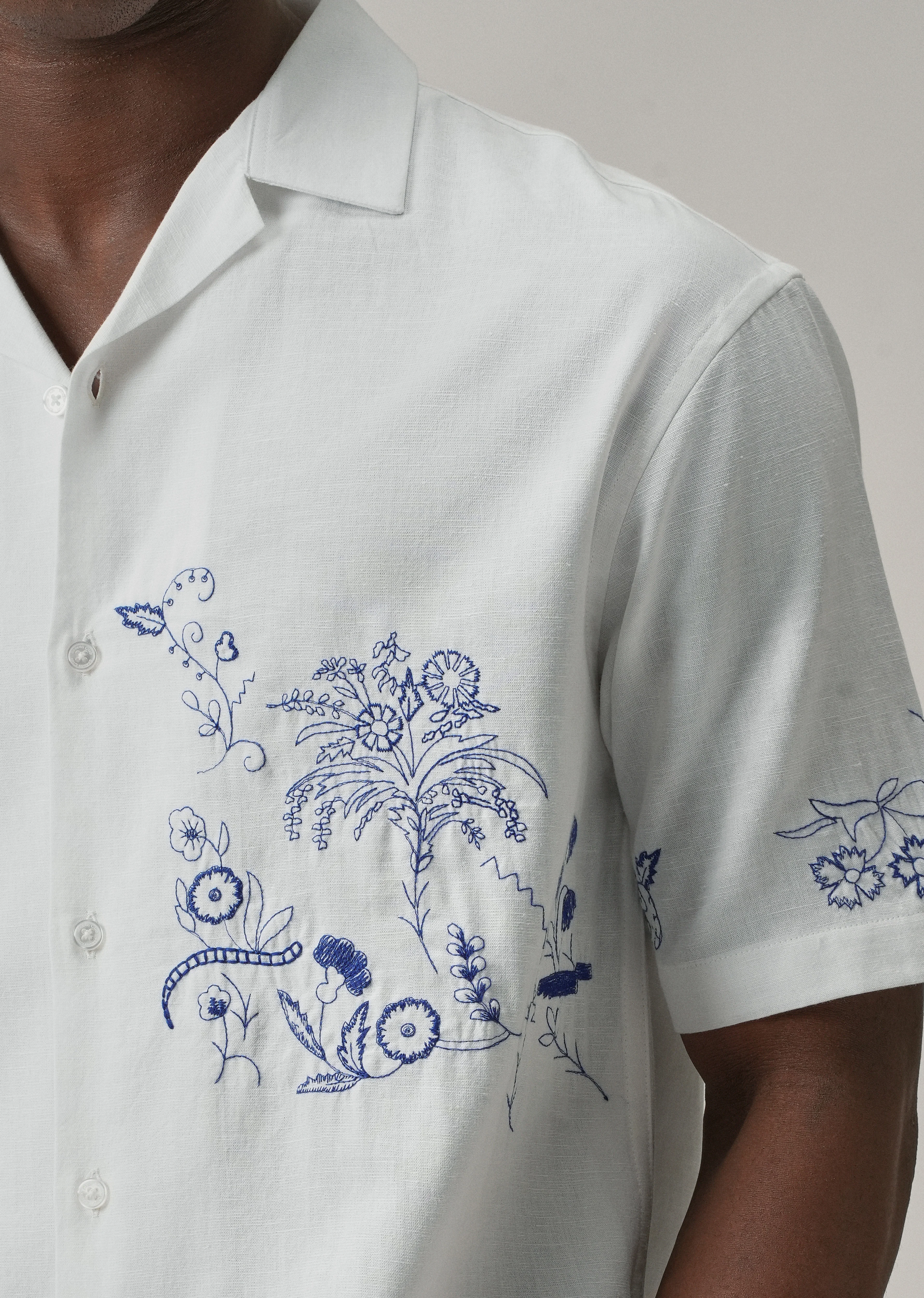 Blue Floral Embroidery Shirt - Image 6