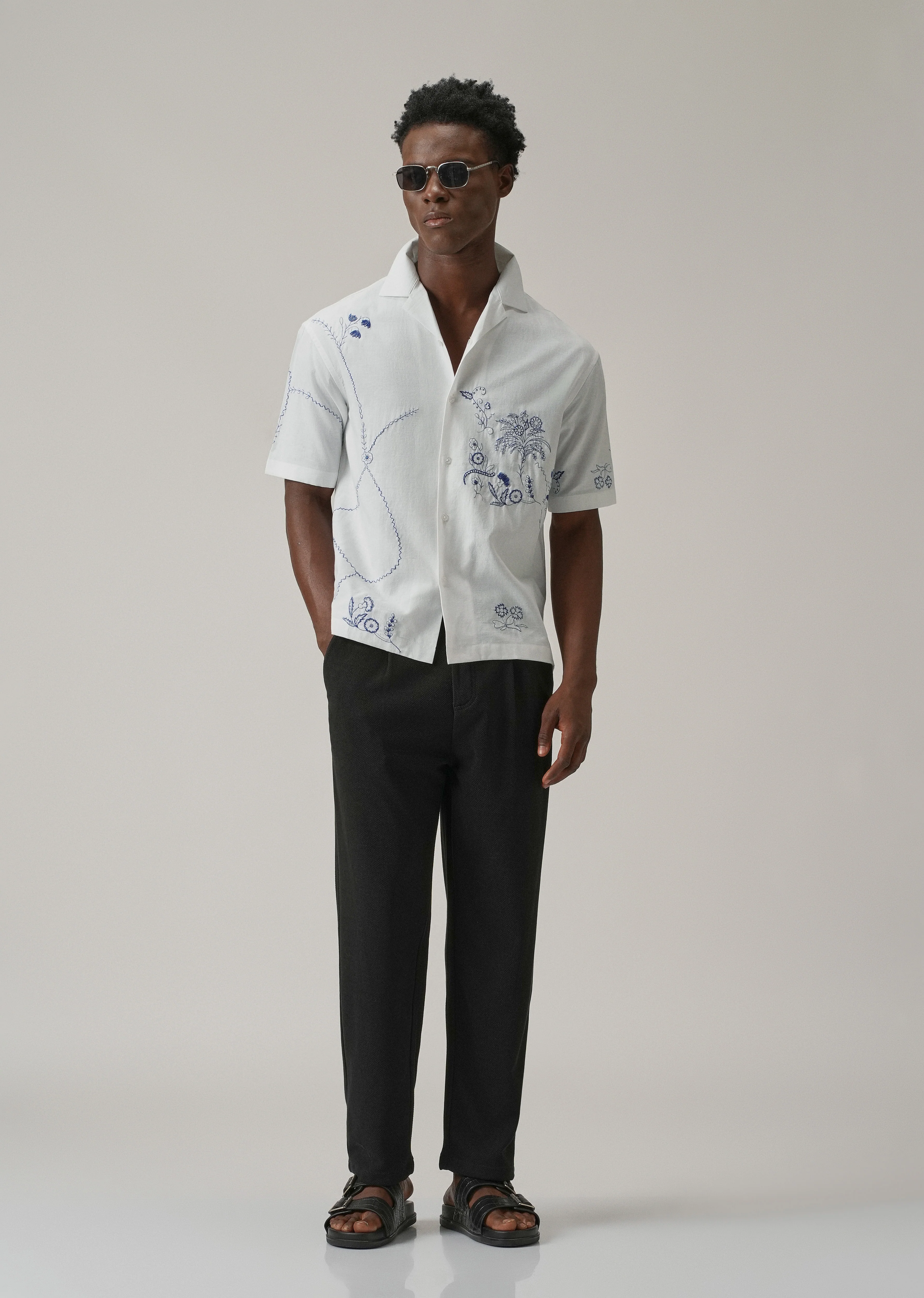 Blue Floral Embroidery Shirt - Image 7