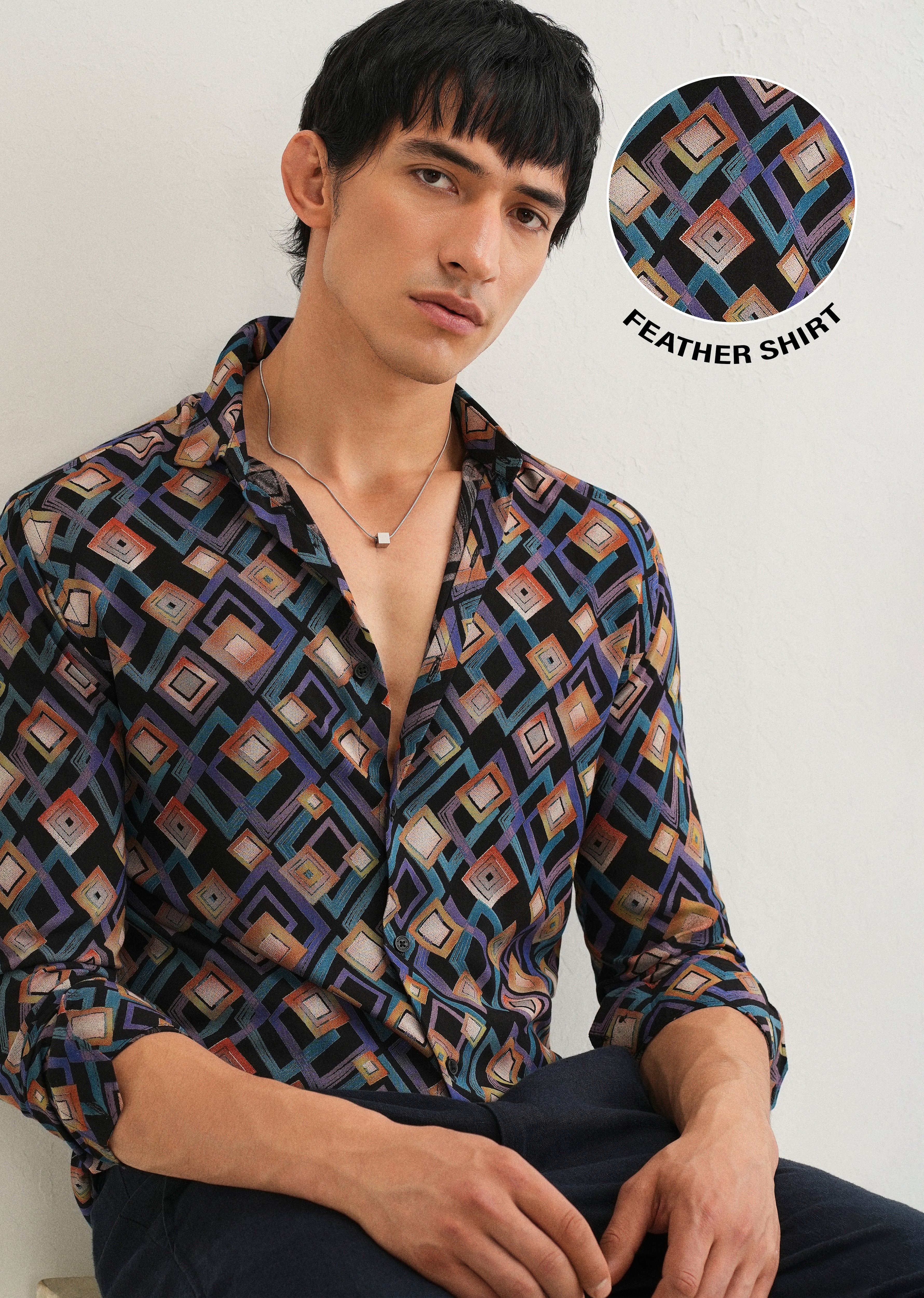 Blue Geometric Feather Shirt - Image 7