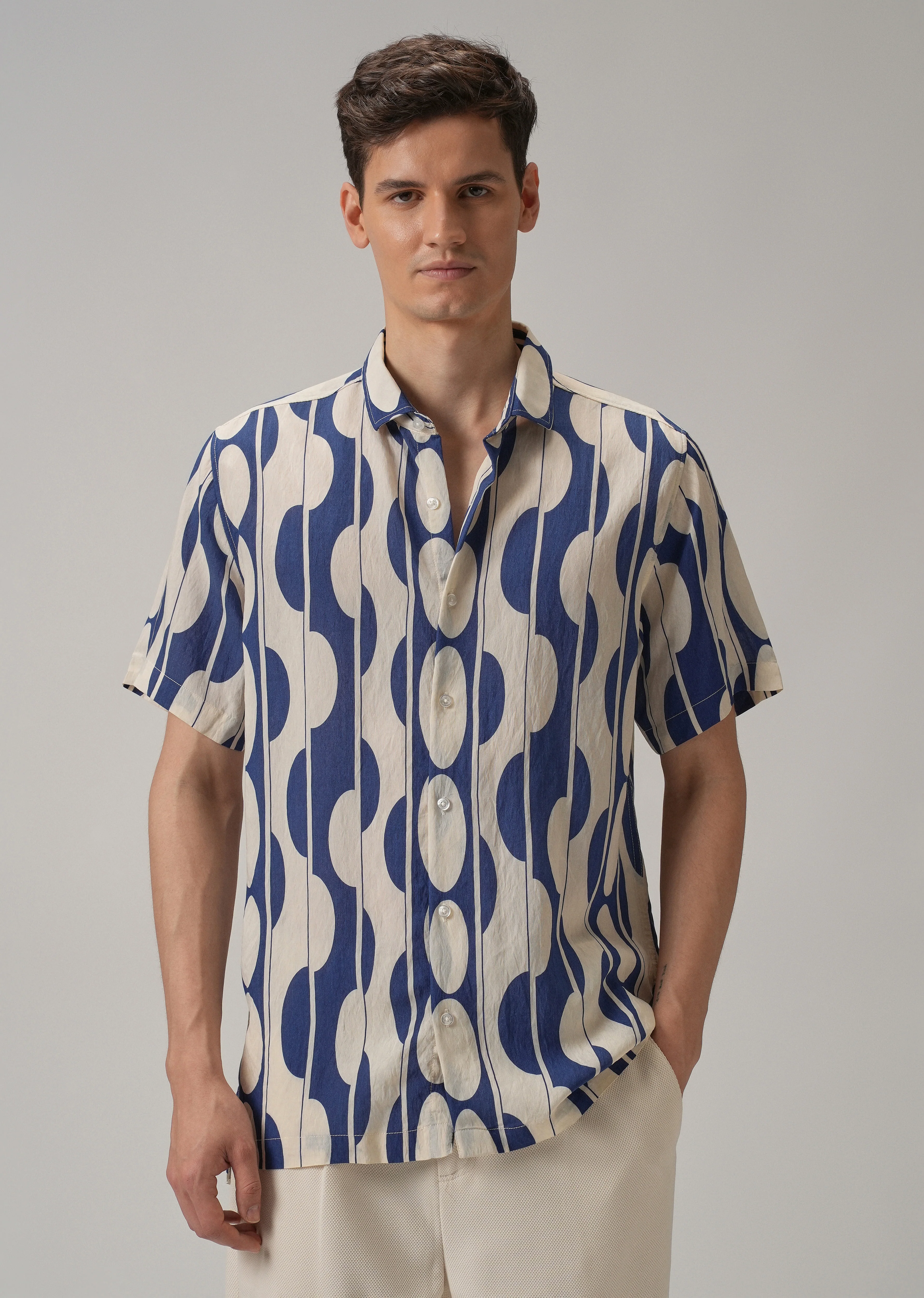 Blue Geometric Printed Shirt - Image 3