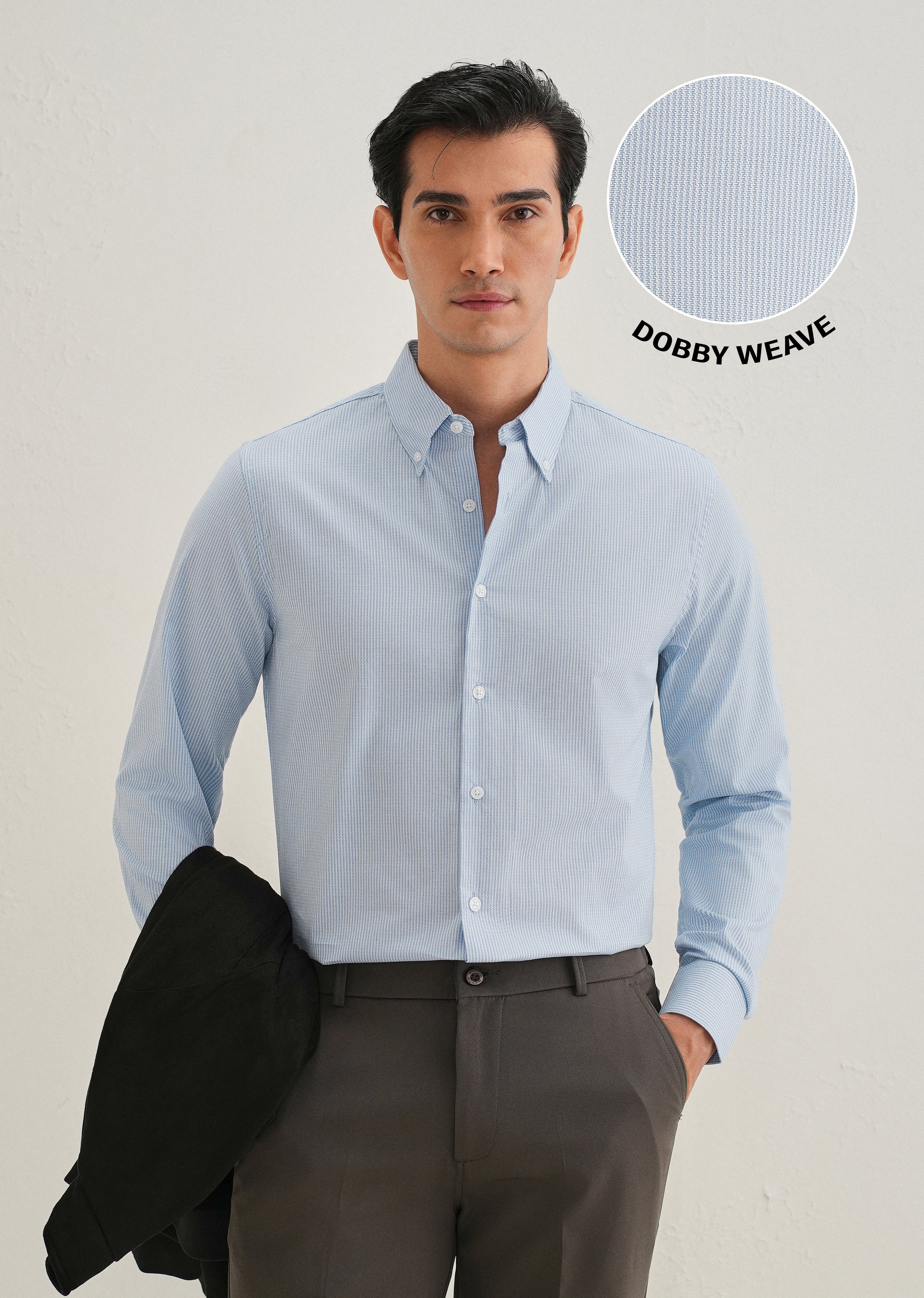 Blue Houndstooth Dobby Cotton Shirt - Image 2