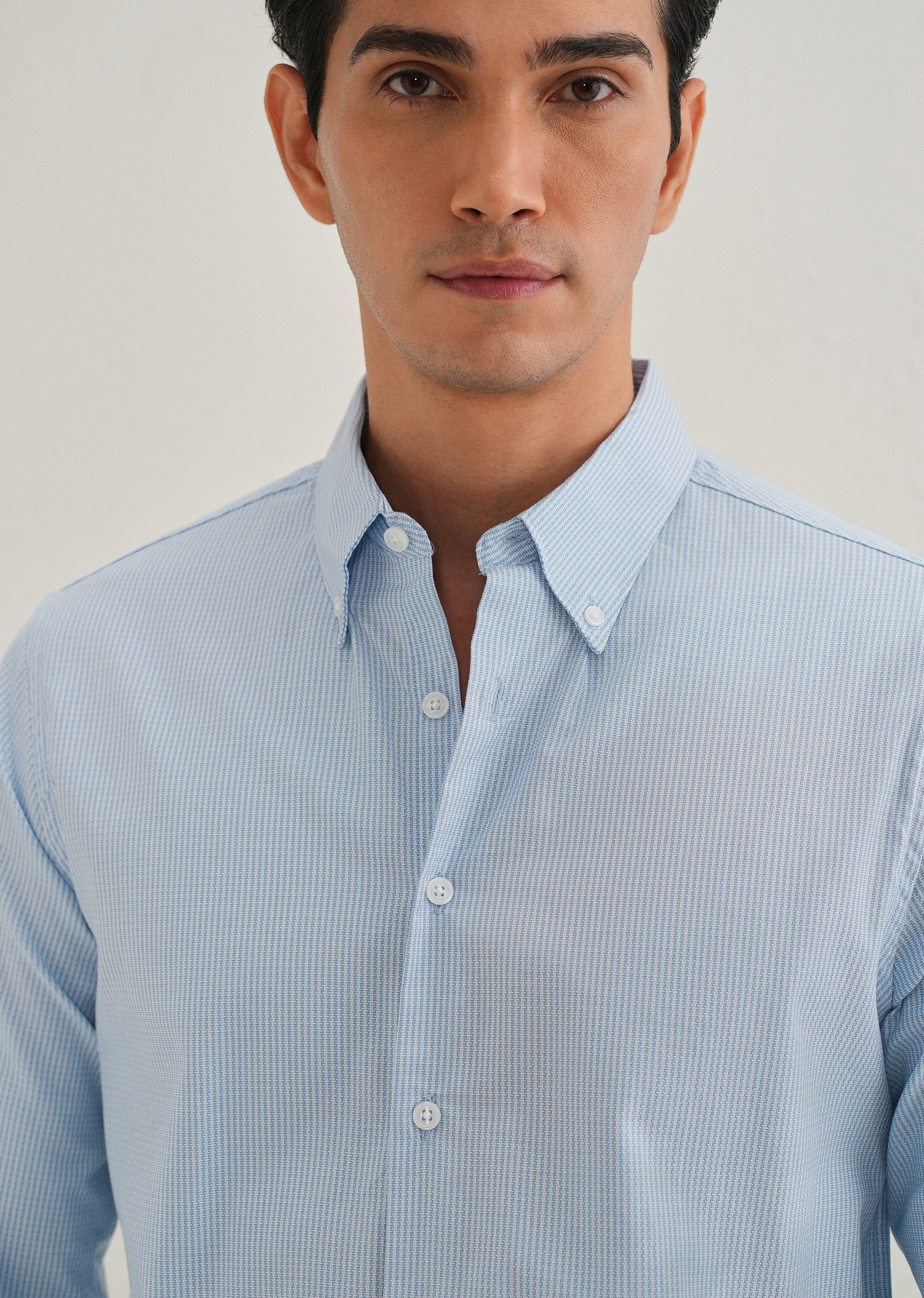 Blue Houndstooth Dobby Cotton Shirt - Image 3