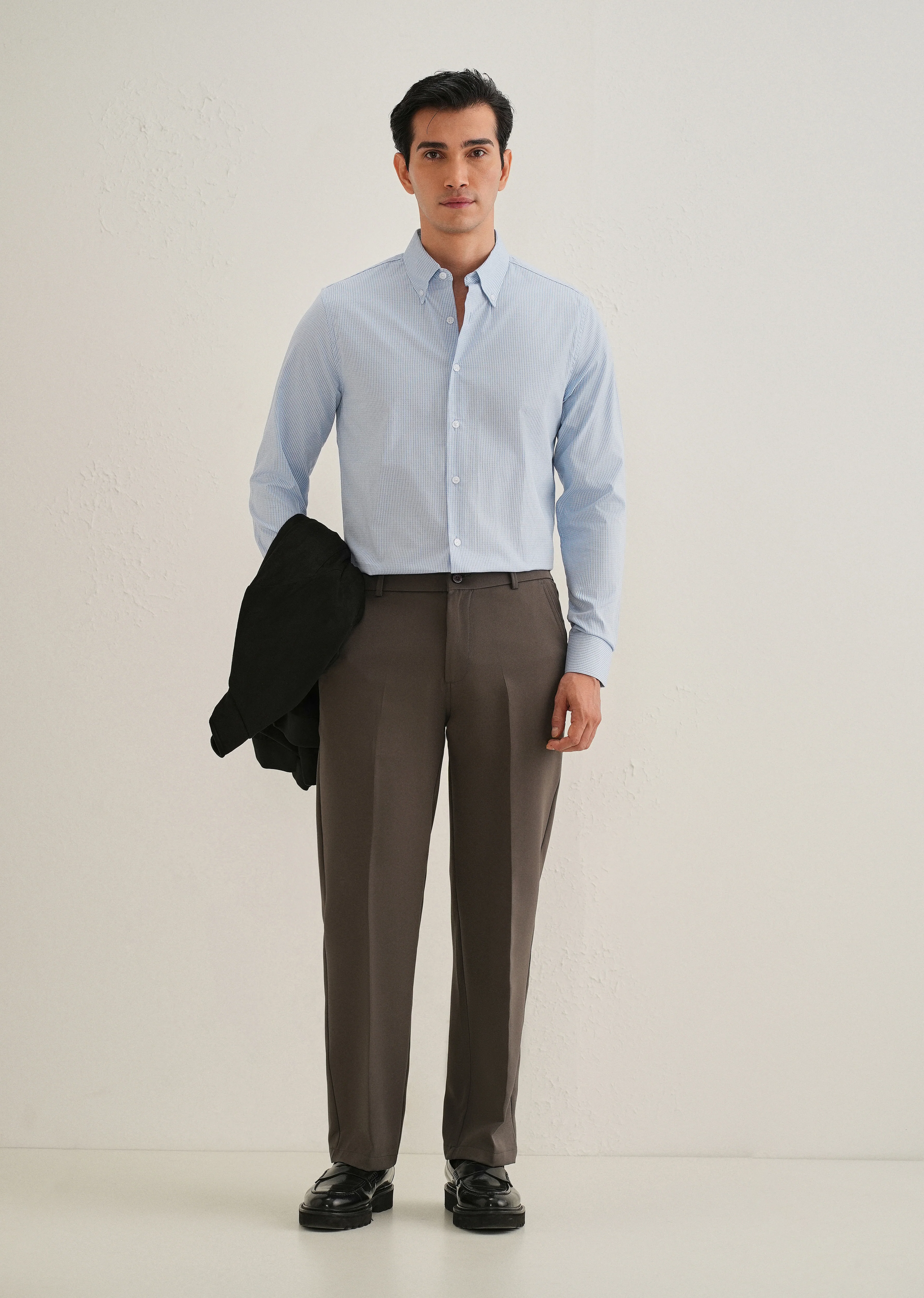 Blue Houndstooth Dobby Cotton Shirt - Image 7