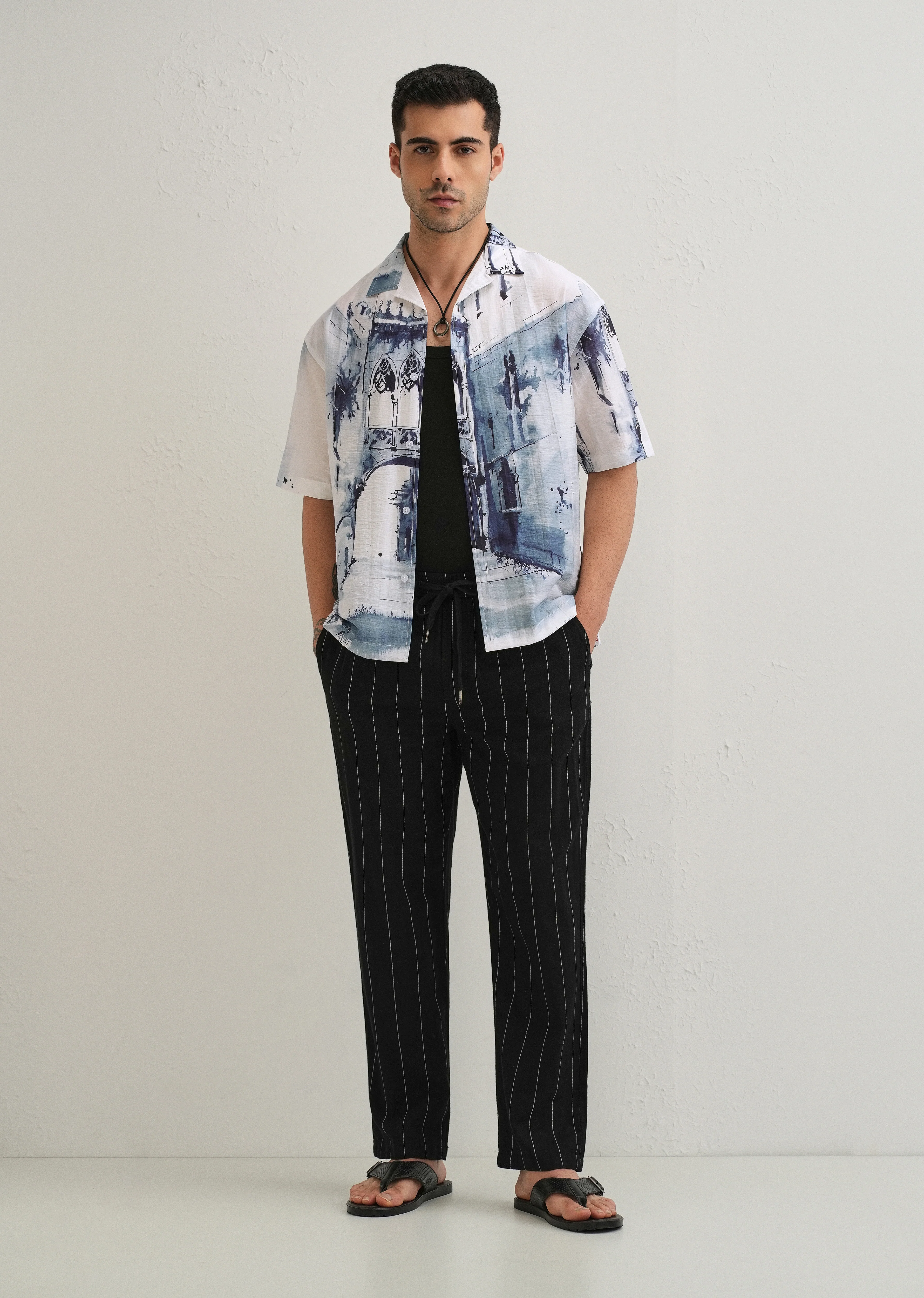 Blue Ink Wash Placement Print Shirt - Image 7