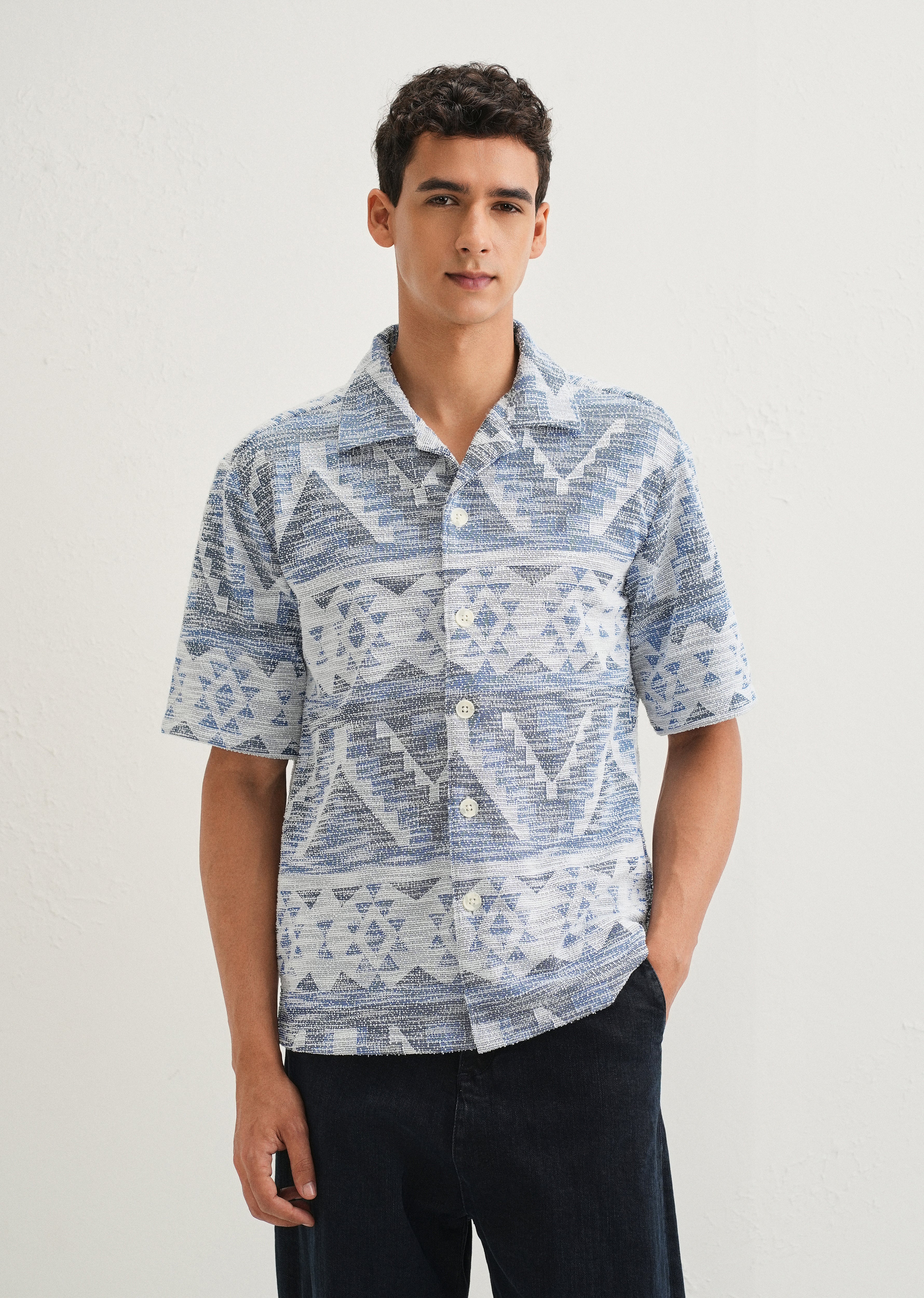 Blue Jacquard Knitted Shirt - Image 3