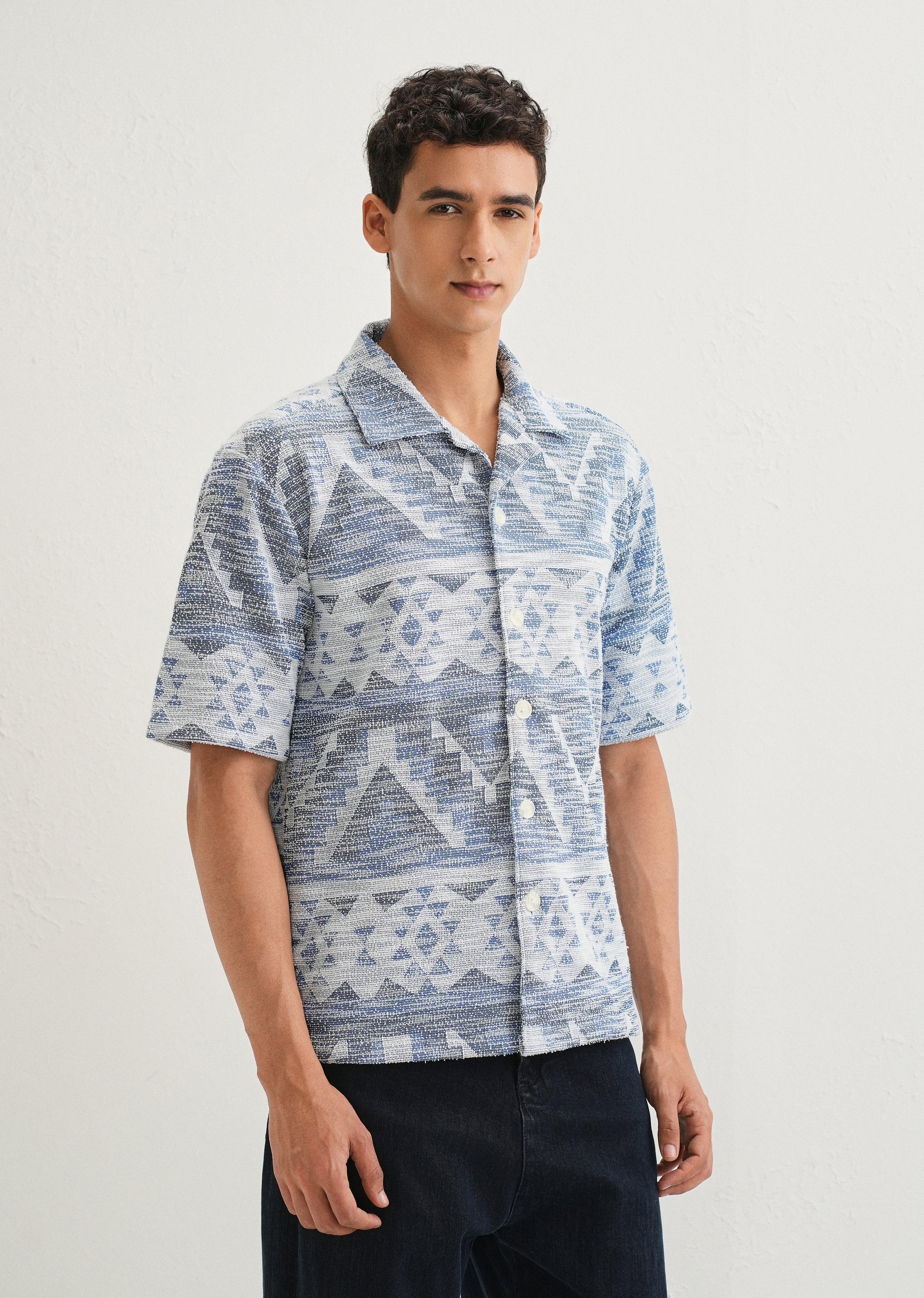 Blue Jacquard Knitted Shirt - Image 4
