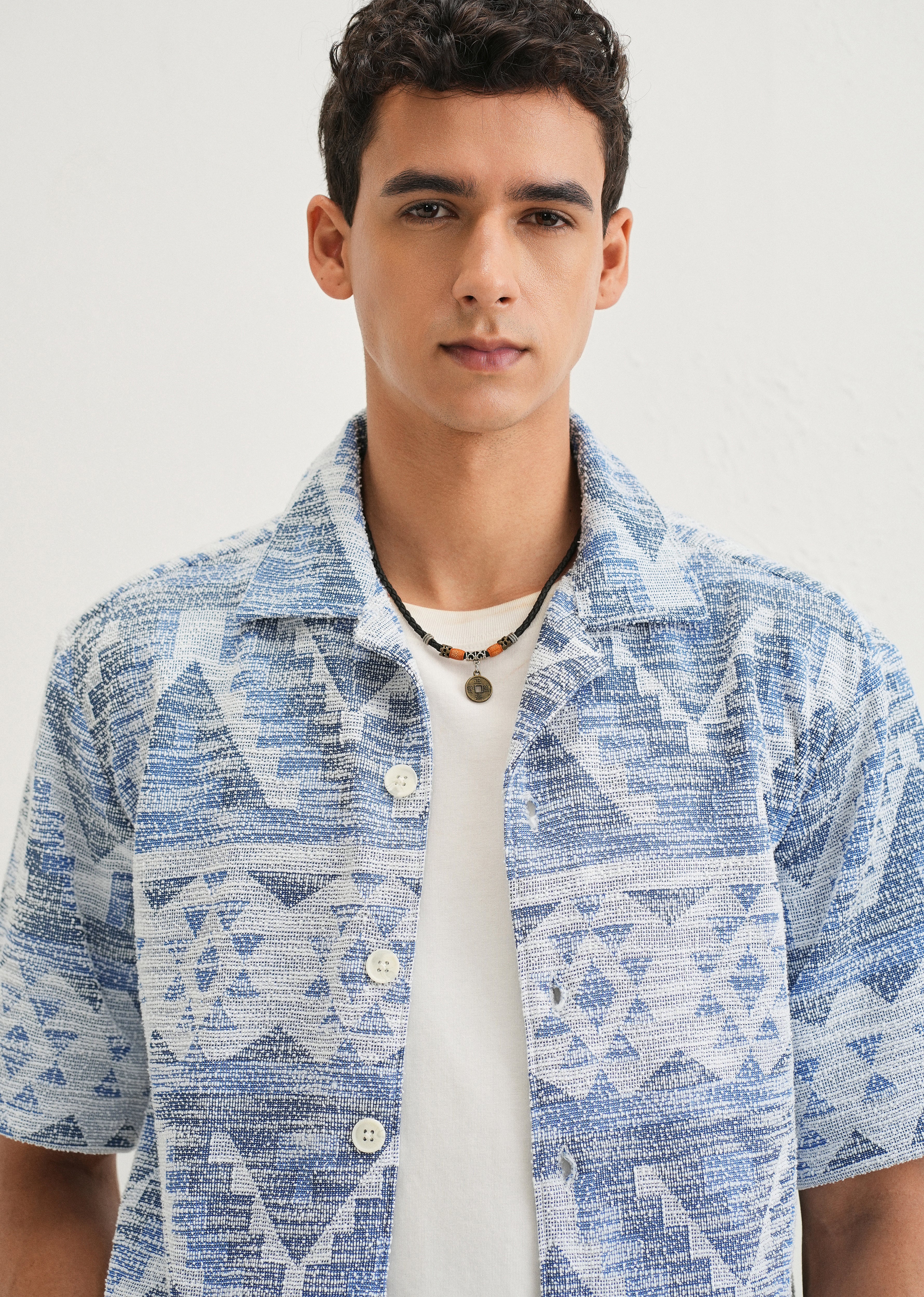 Blue Jacquard Knitted Shirt - Image 5