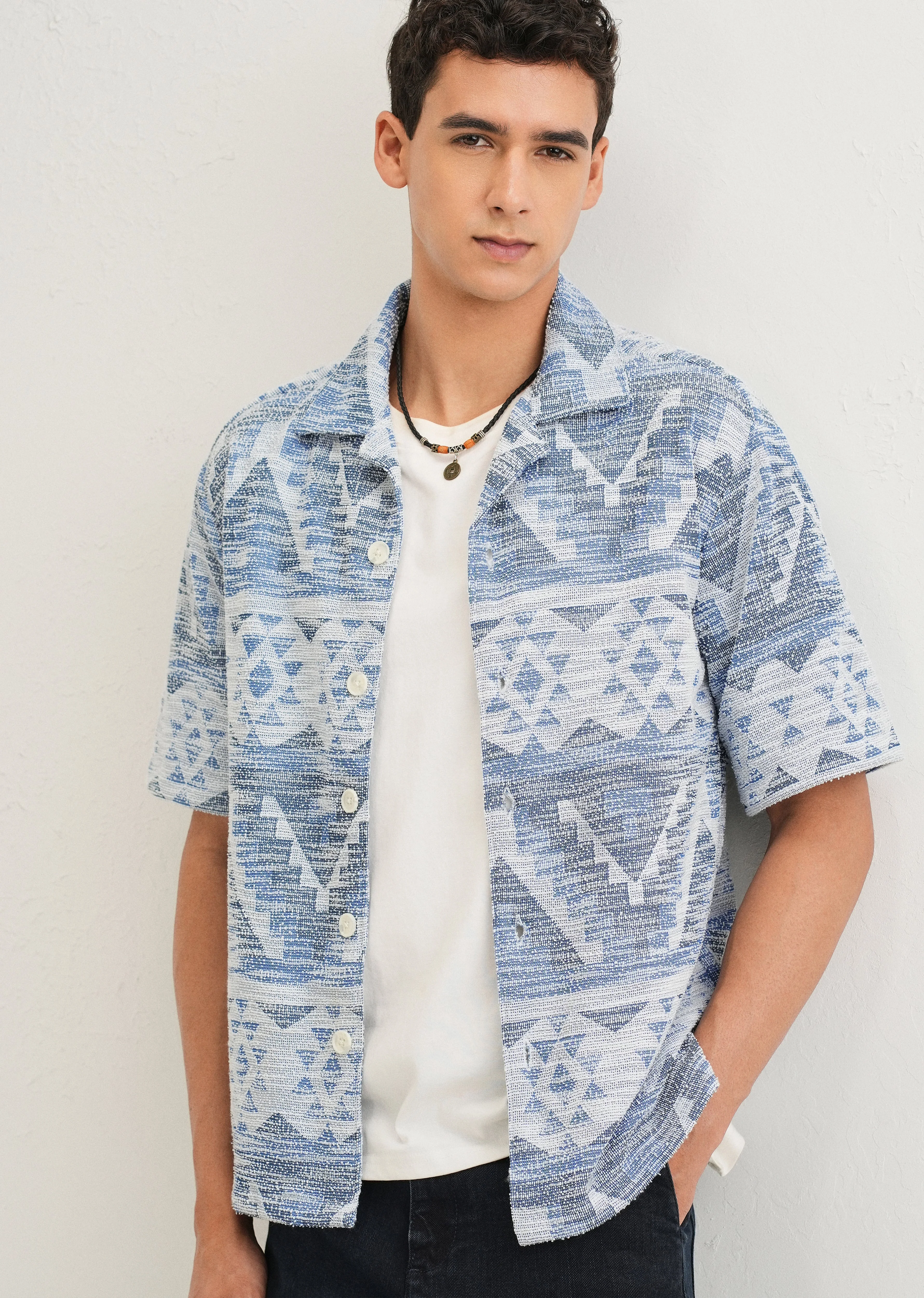 Blue Jacquard Knitted Shirt - Image 6
