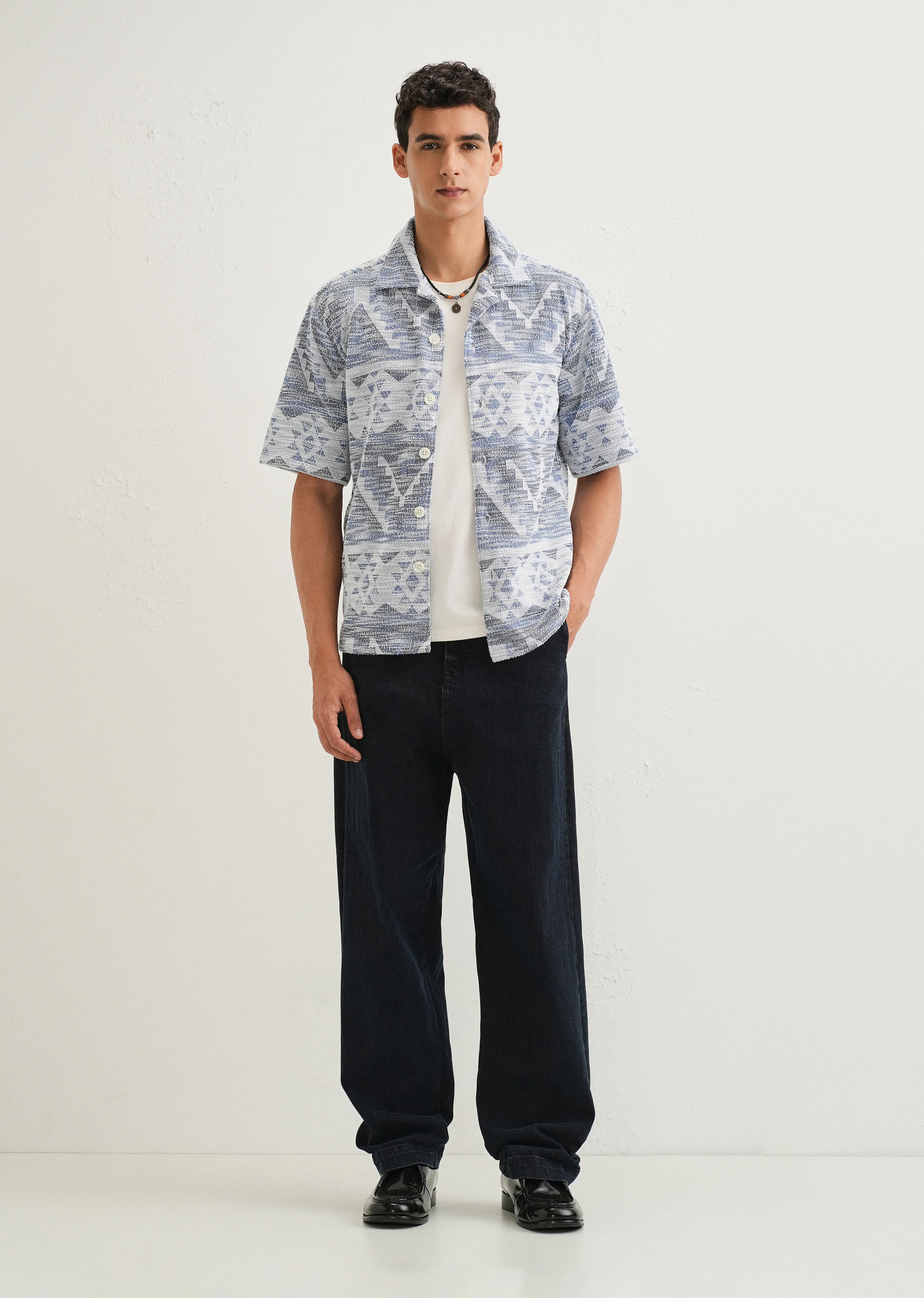 Blue Jacquard Knitted Shirt - Image 7