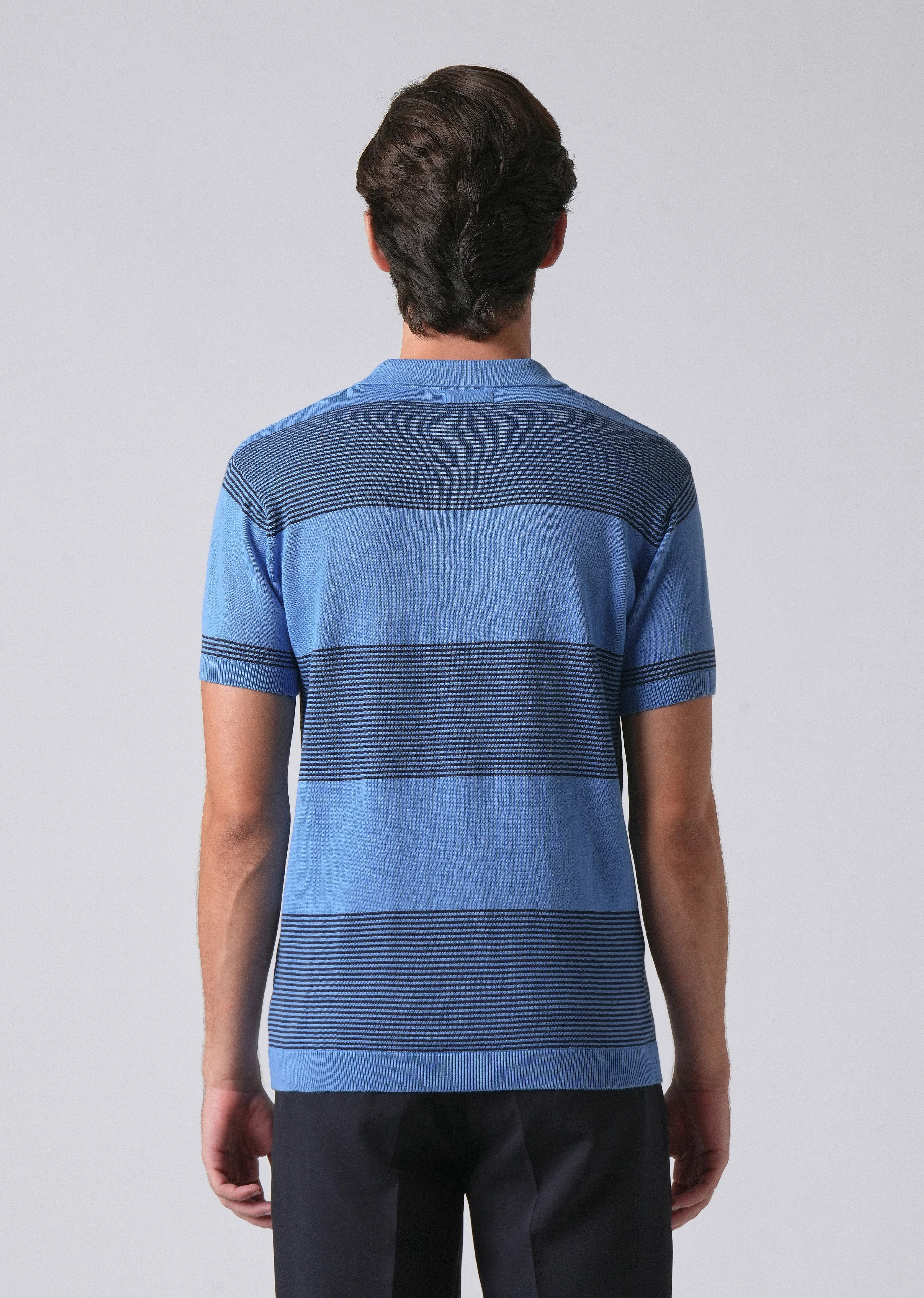 Blue Knitted Polo Zipper T-shirt - Image 2