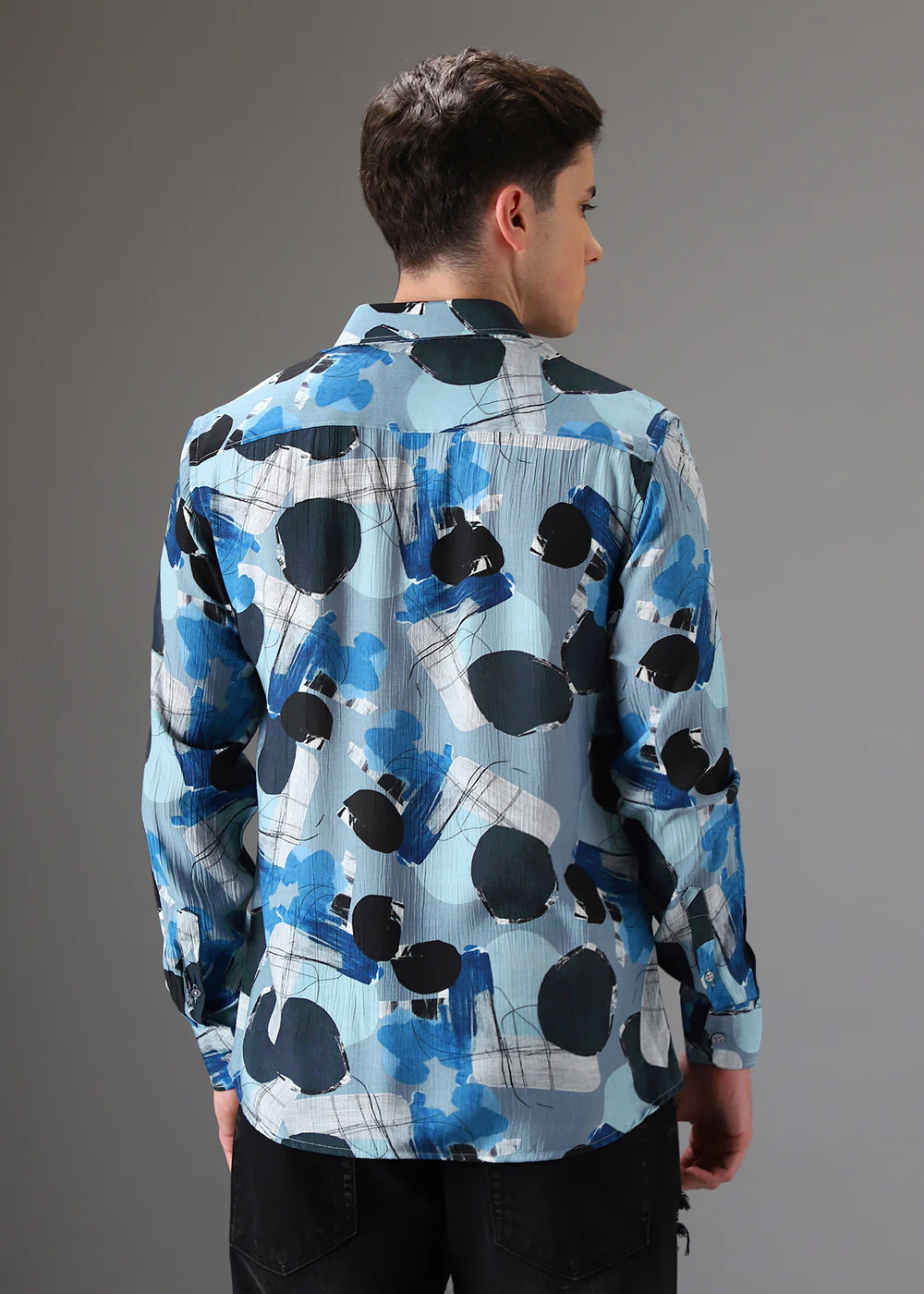 Blue Line Abstract Crushed Printed Shirt - Image 4