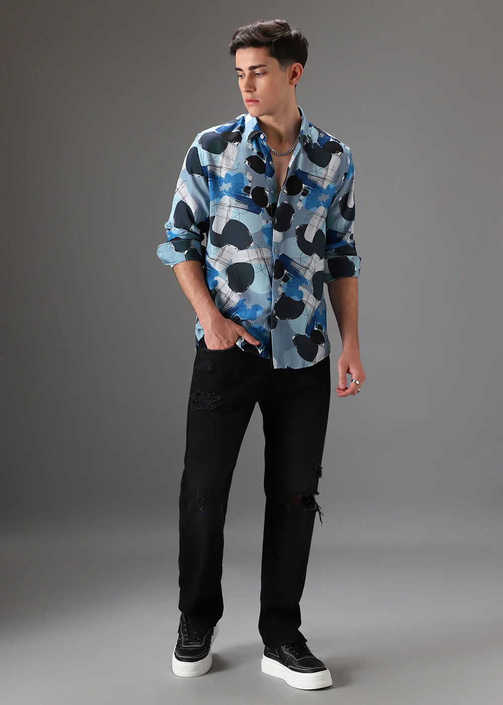 Blue Line Abstract Crushed Printed Shirt - Image 6