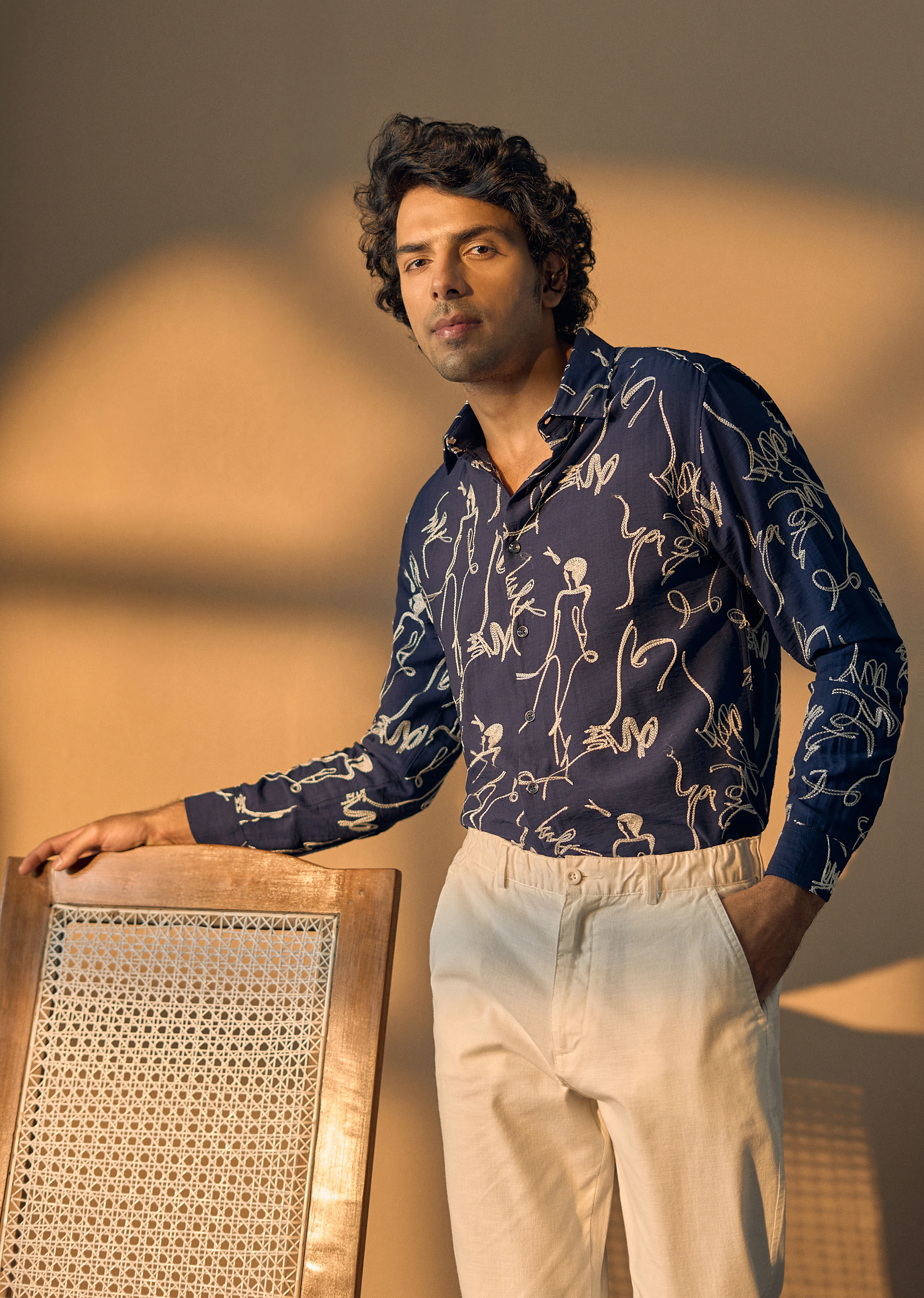 Blue Line Art Embroidery Shirt - Image 2