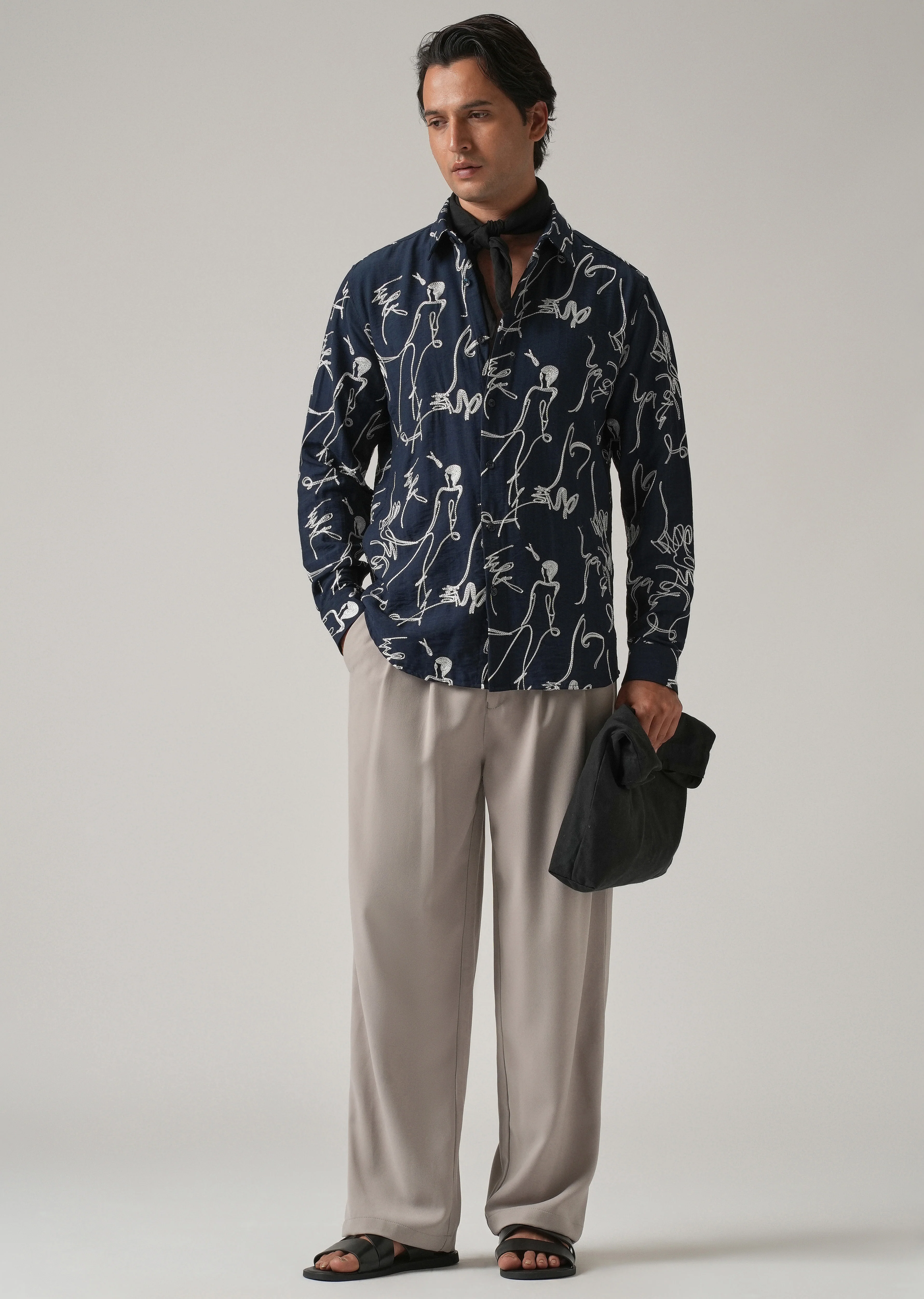 Blue Line Art Embroidery Shirt - Image 7