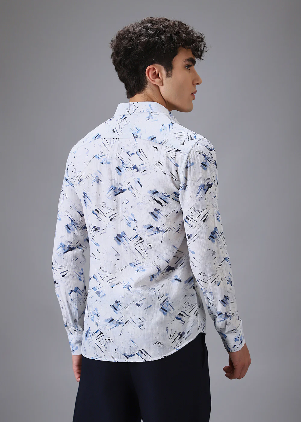 Blue Linear Crushed Printed Shirt - Image 4