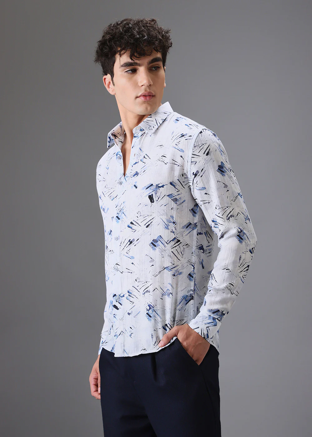 Blue Linear Crushed Printed Shirt - Image 5