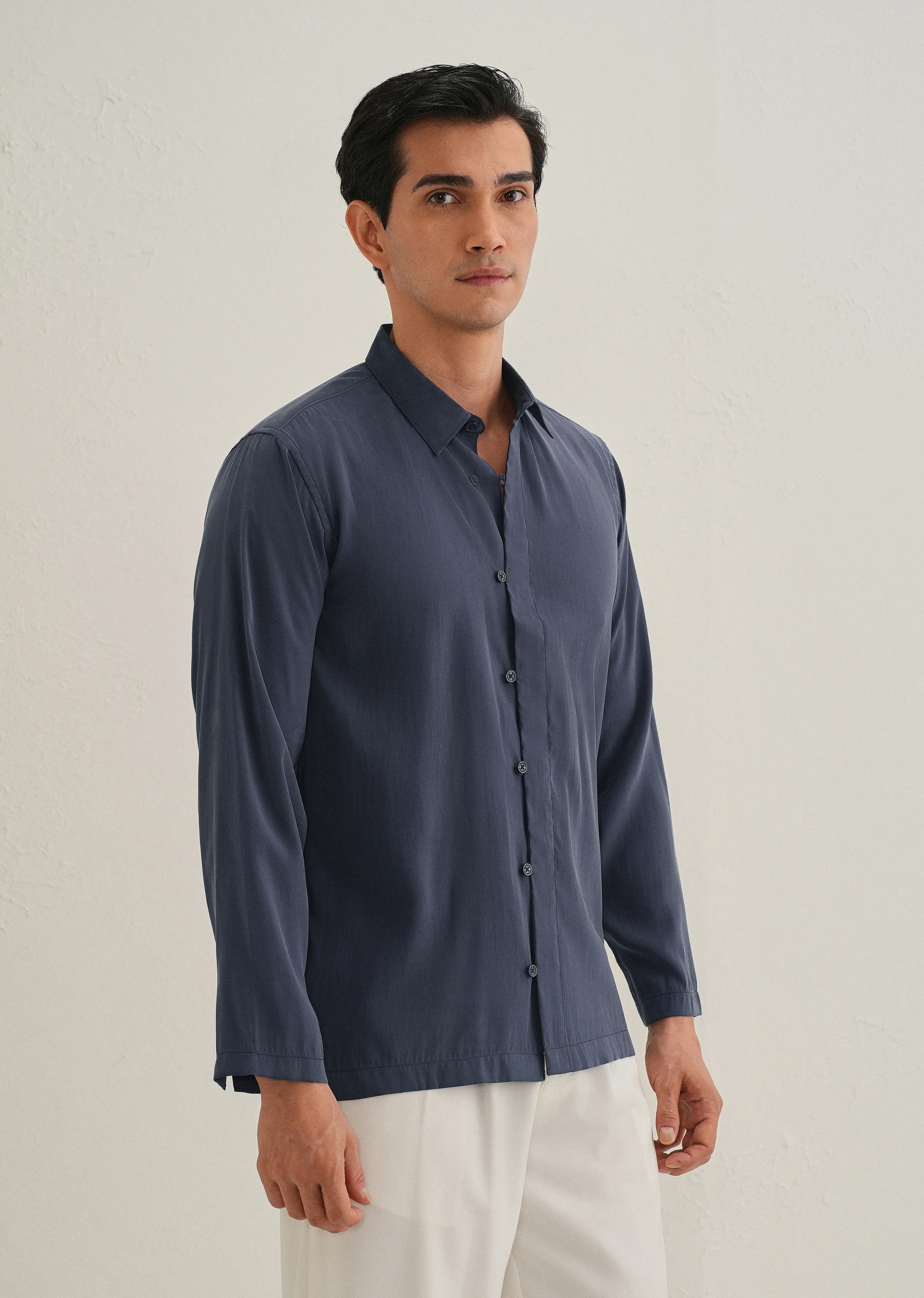 Blue Loop Button-Down Plain Shirt - Image 5