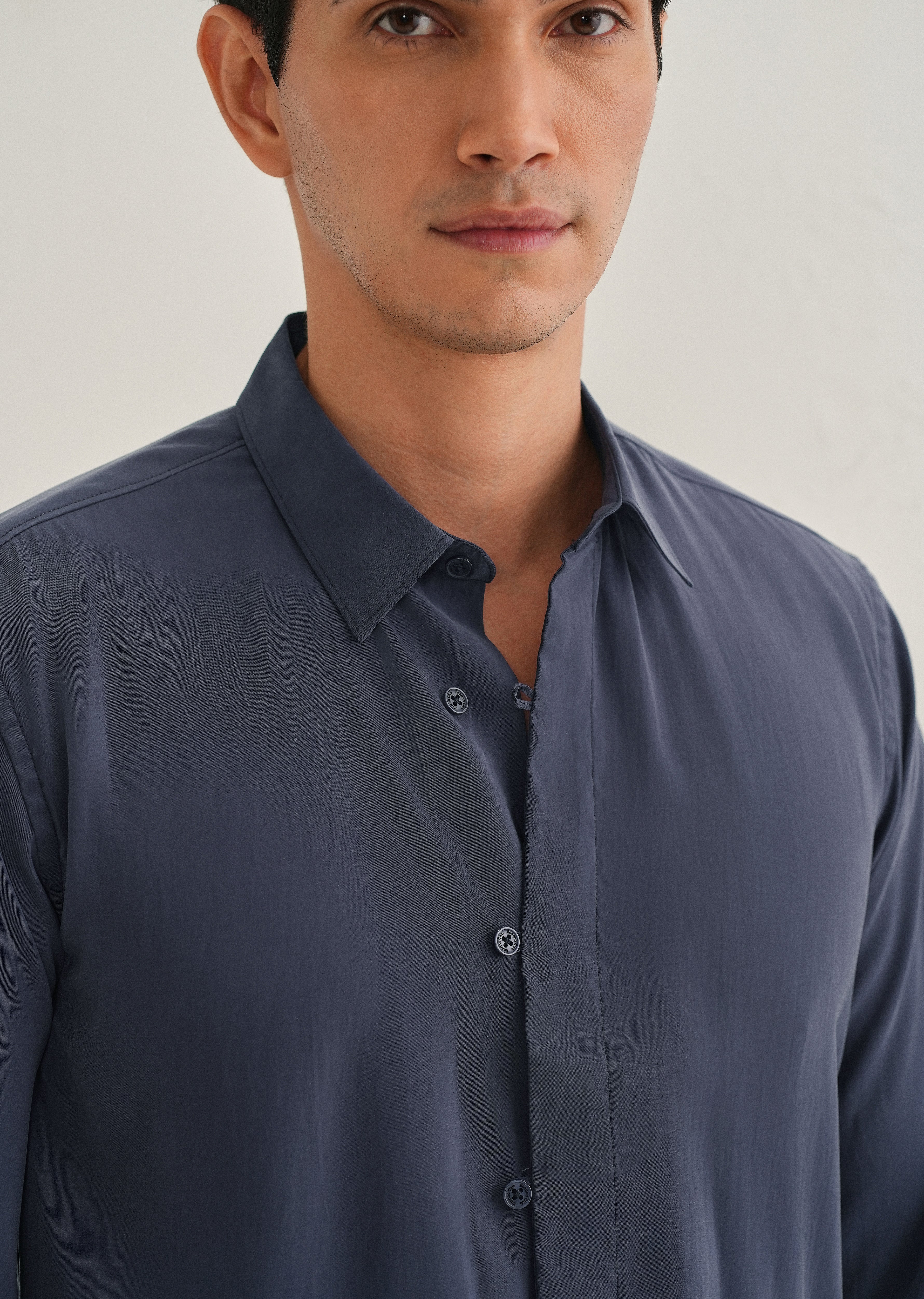 Blue Loop Button-Down Plain Shirt - Image 6