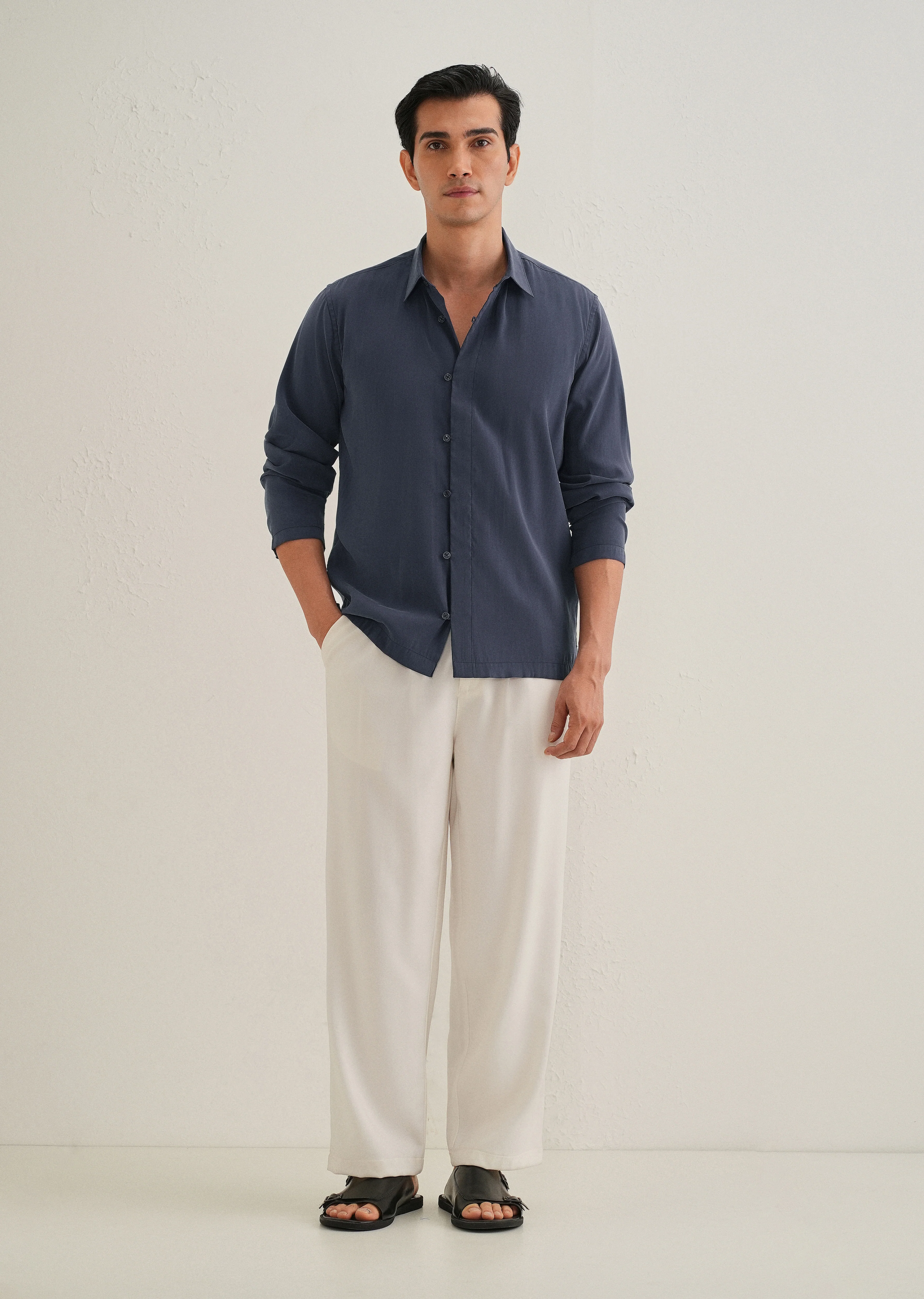 Blue Loop Button-Down Plain Shirt - Image 7