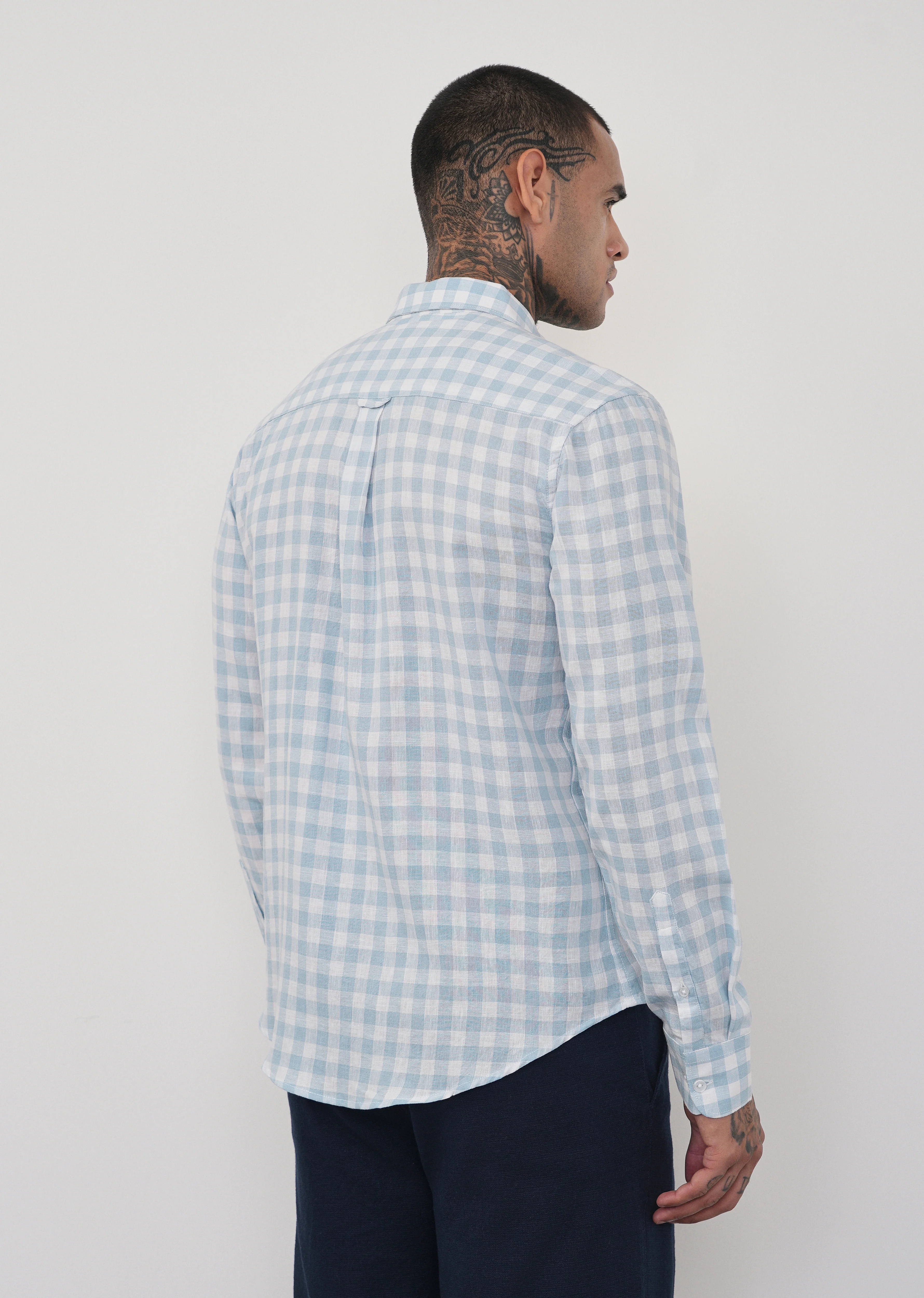 Blue Lyocell Linen Blend Check Shirt - Image 2