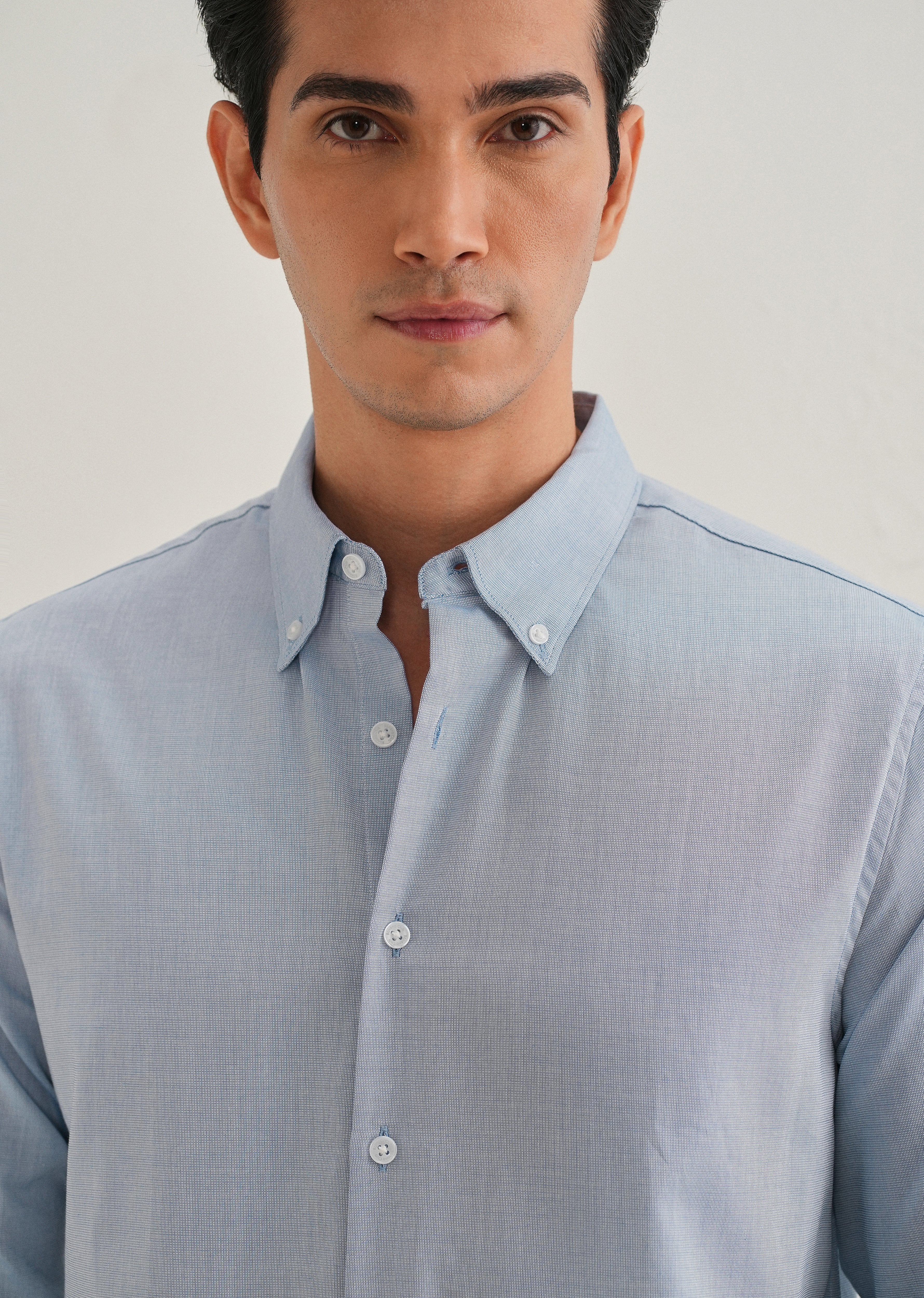 Blue Micro-Check Cotton Shirt - Image 2