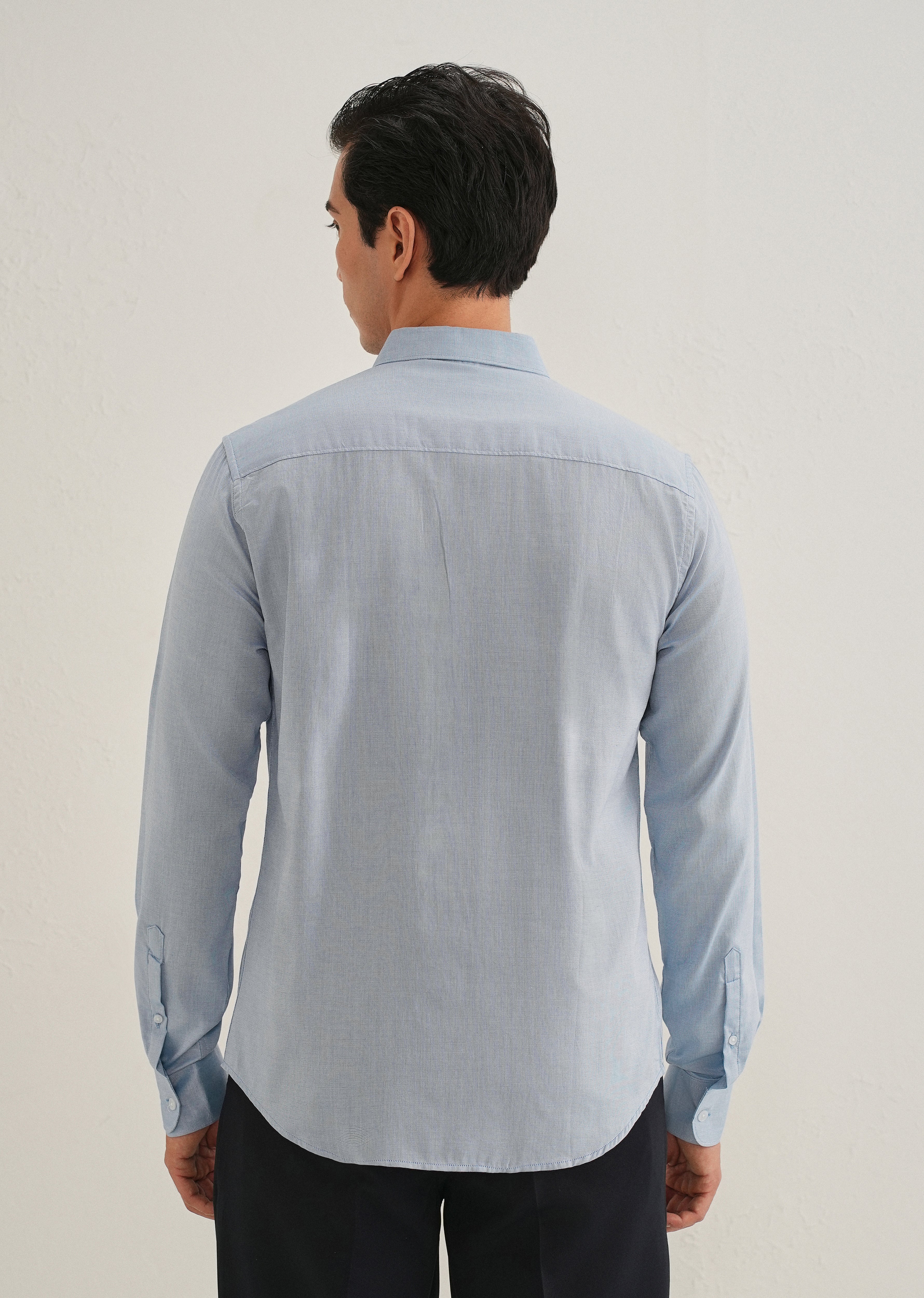 Blue Micro-Check Cotton Shirt - Image 4