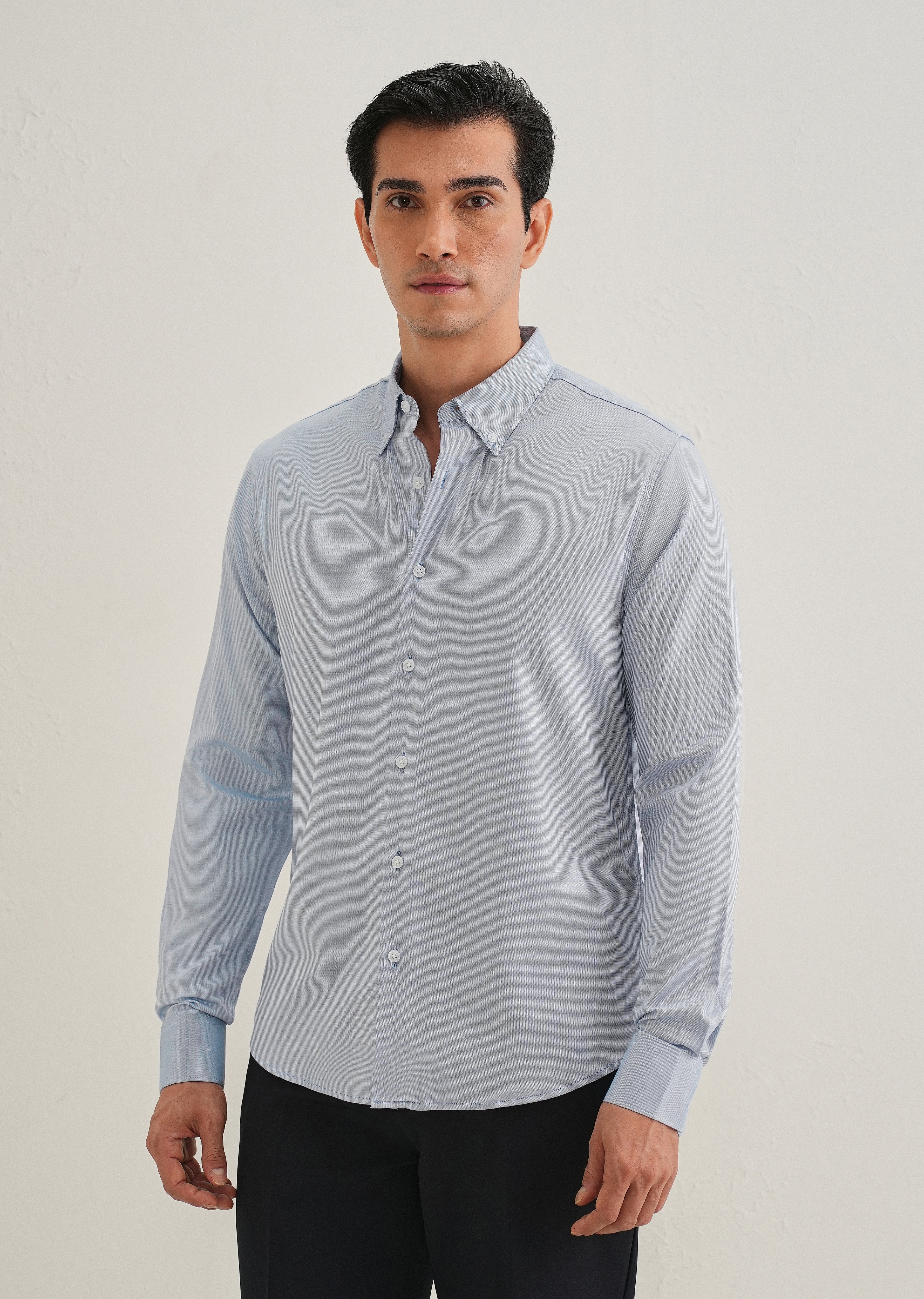 Blue Micro-Check Cotton Shirt - Image 5