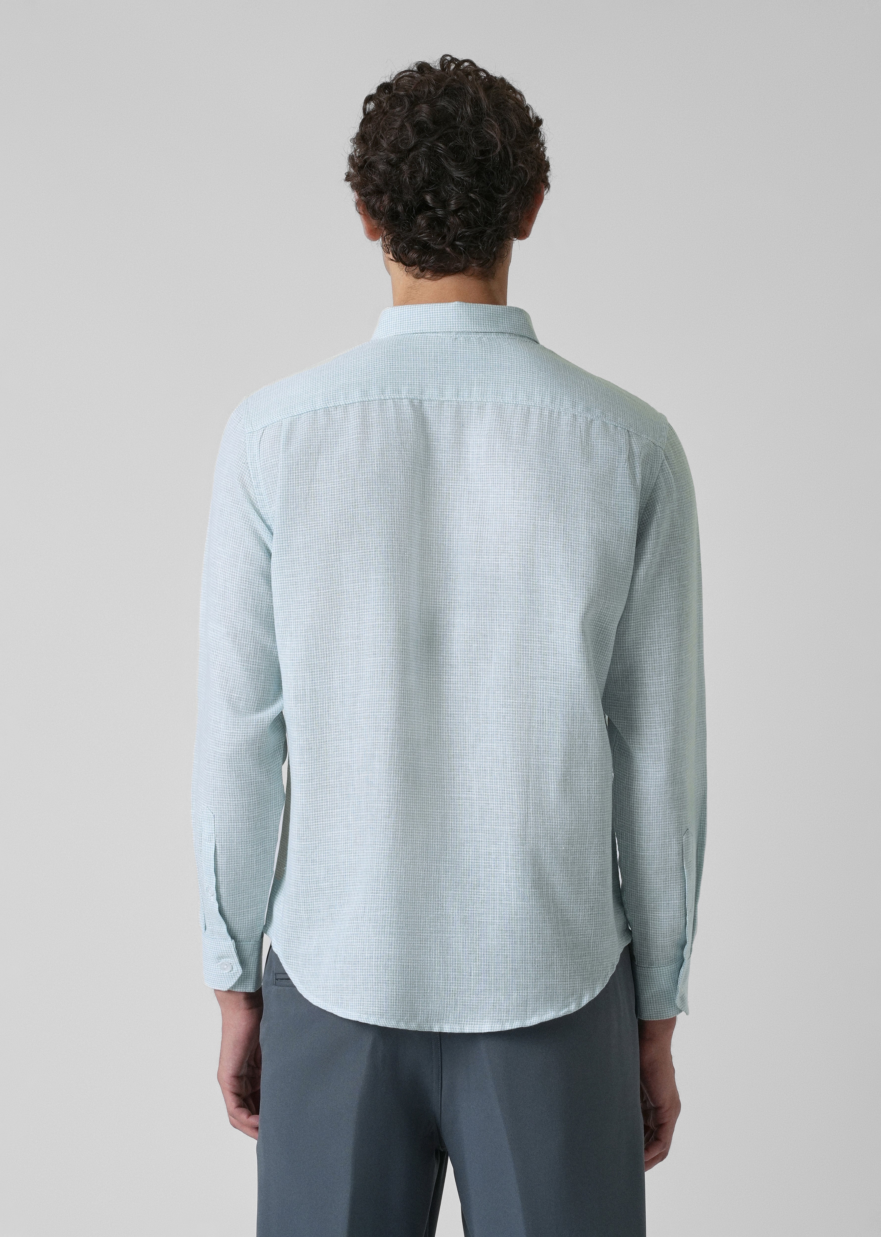 Blue Micro Checks Blended Cotton Shirt - Image 3
