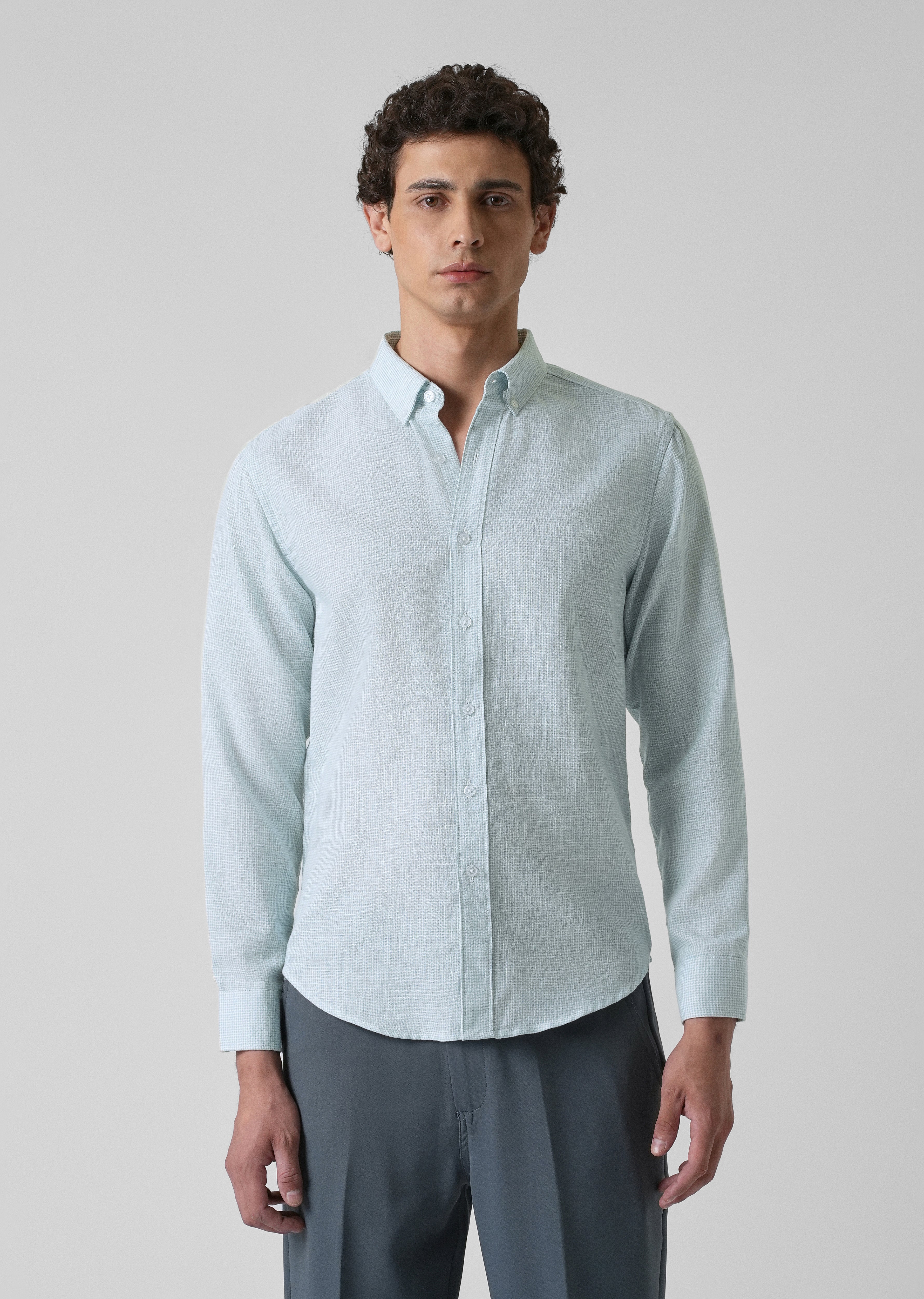 Blue Micro Checks Blended Cotton Shirt - Image 4