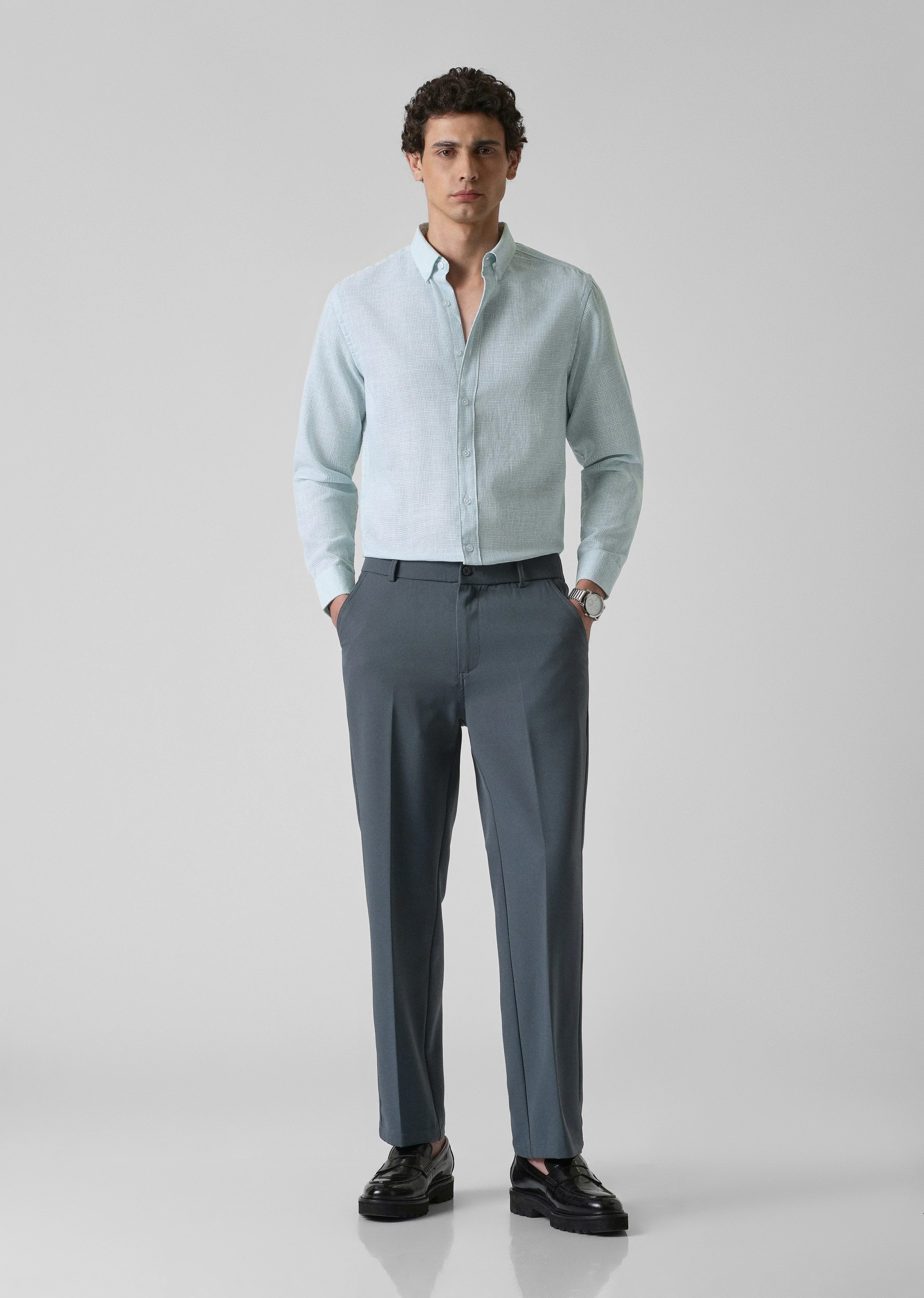 Blue Micro Checks Blended Cotton Shirt - Image 6