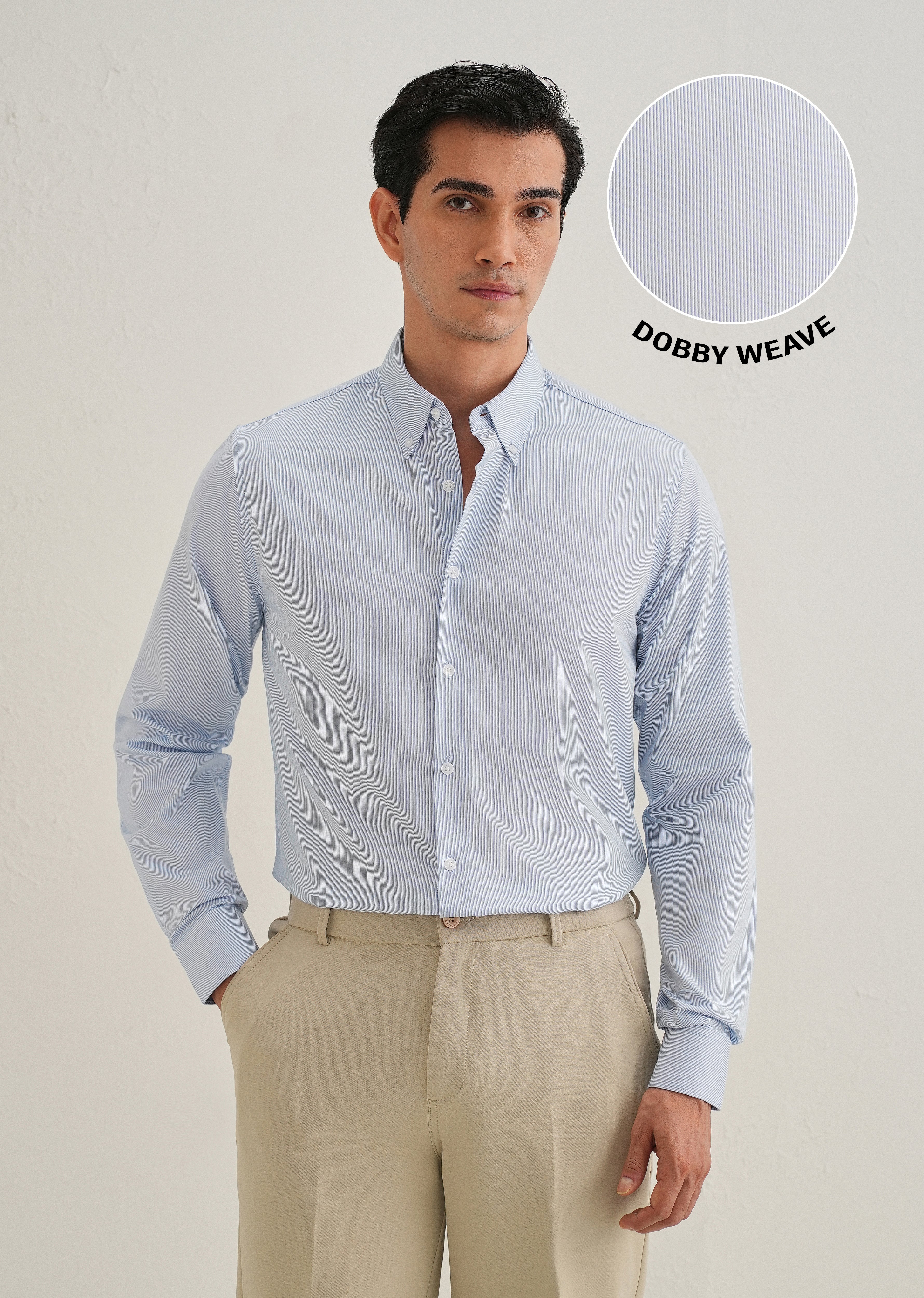 Blue Pin Striped Dobby Cotton Shirt - Image 2