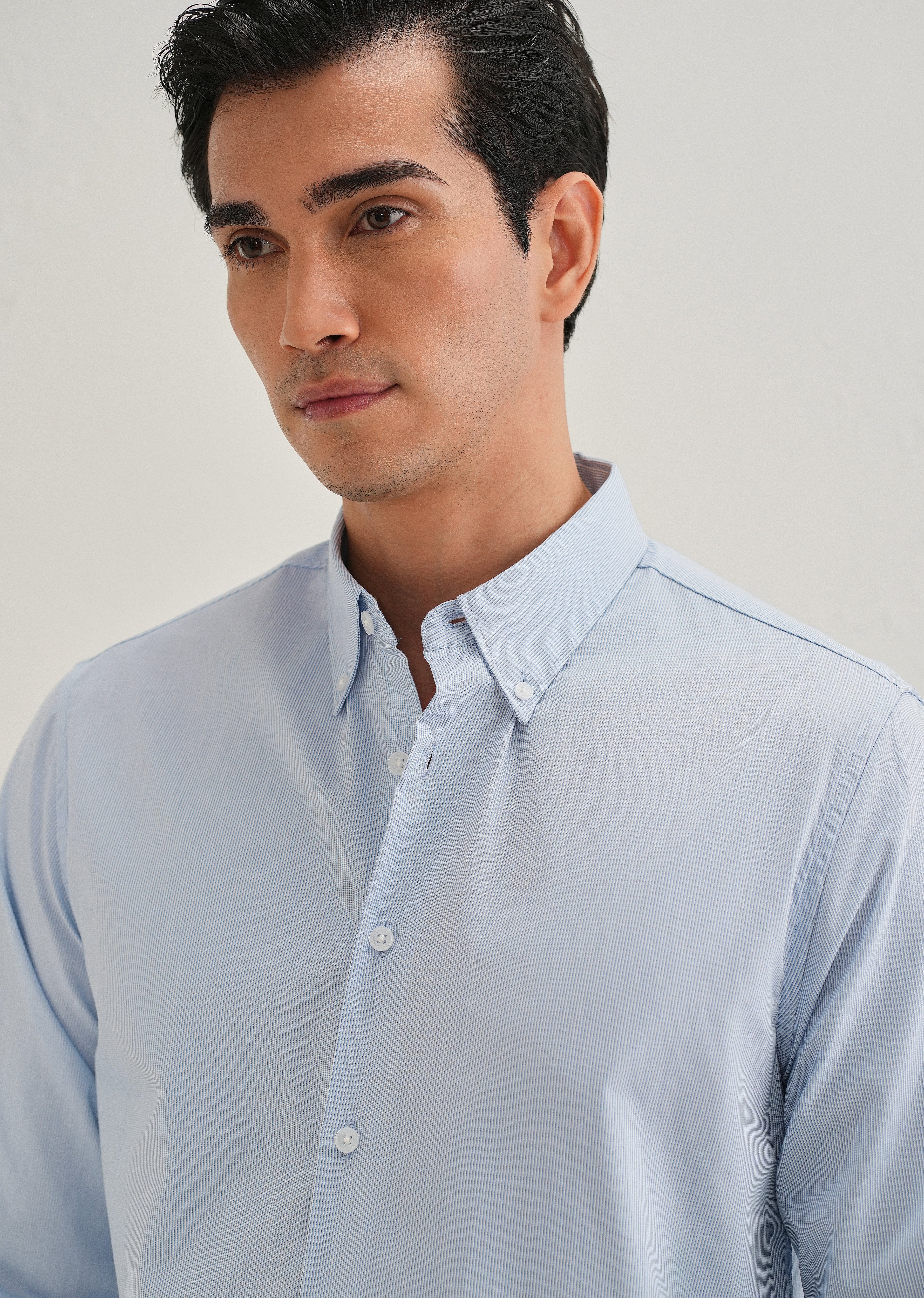 Blue Pin Striped Dobby Cotton Shirt - Image 3