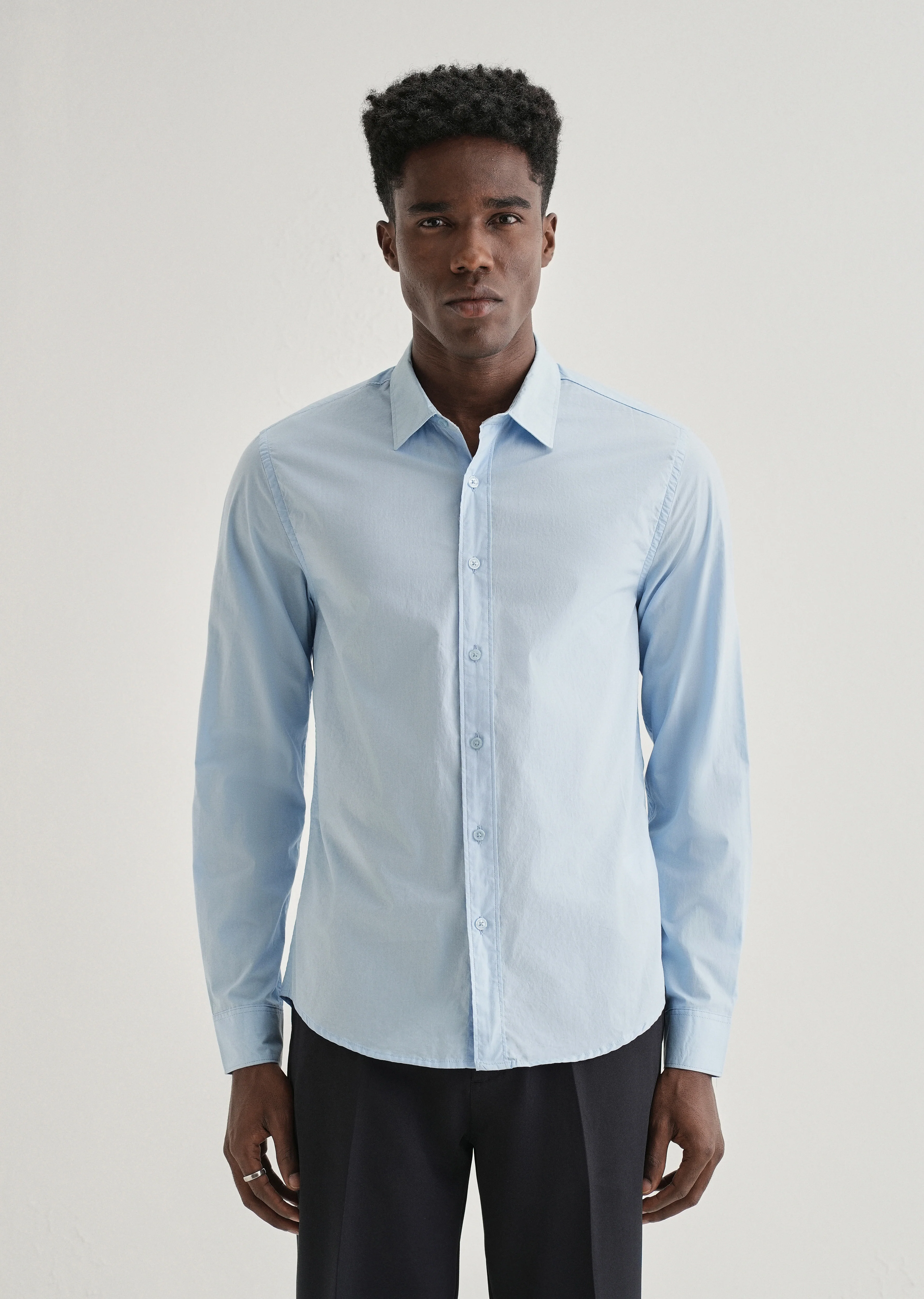 Blue Plain Cotton Shirt - Image 3