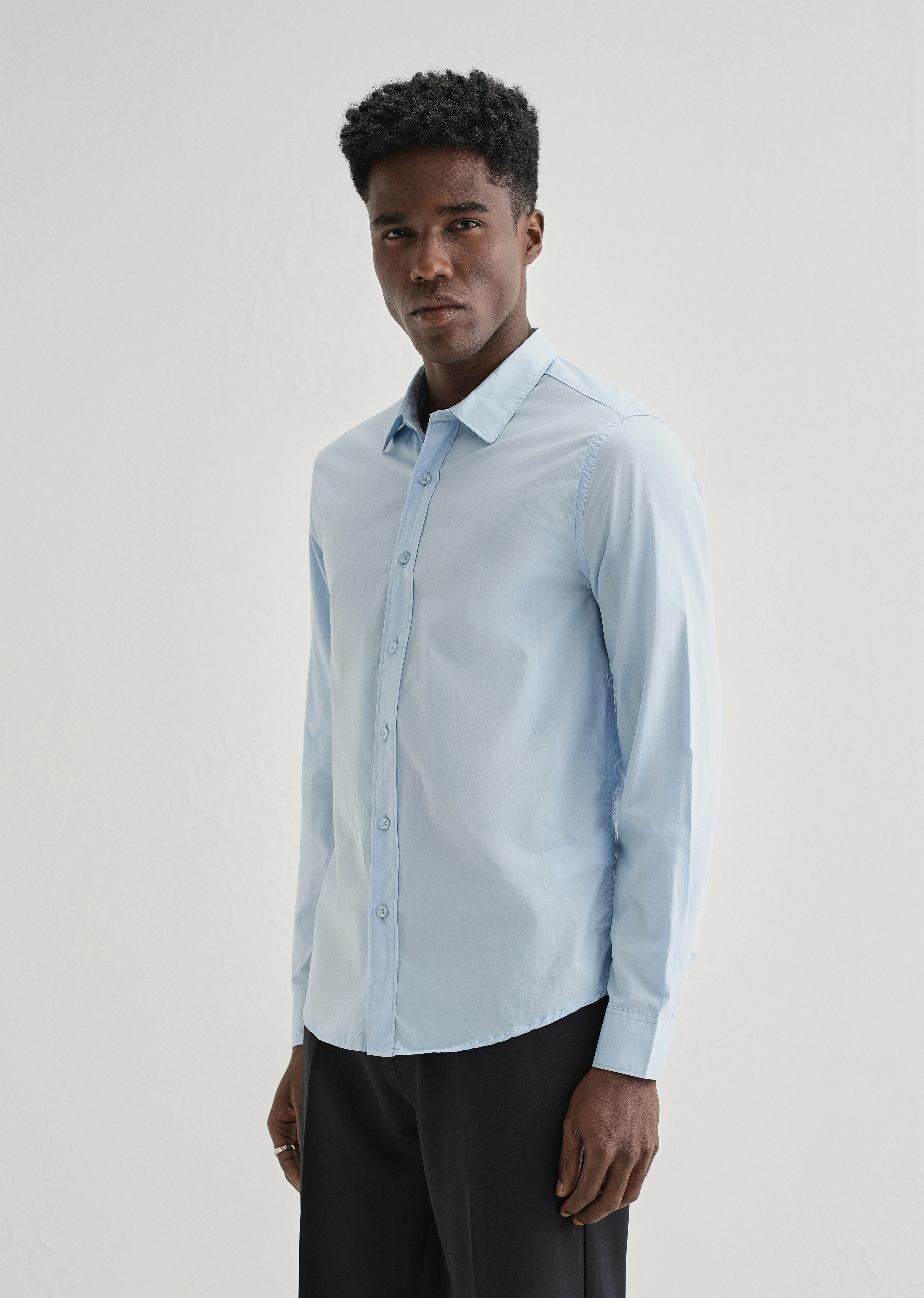 Blue Plain Cotton Shirt - Image 4