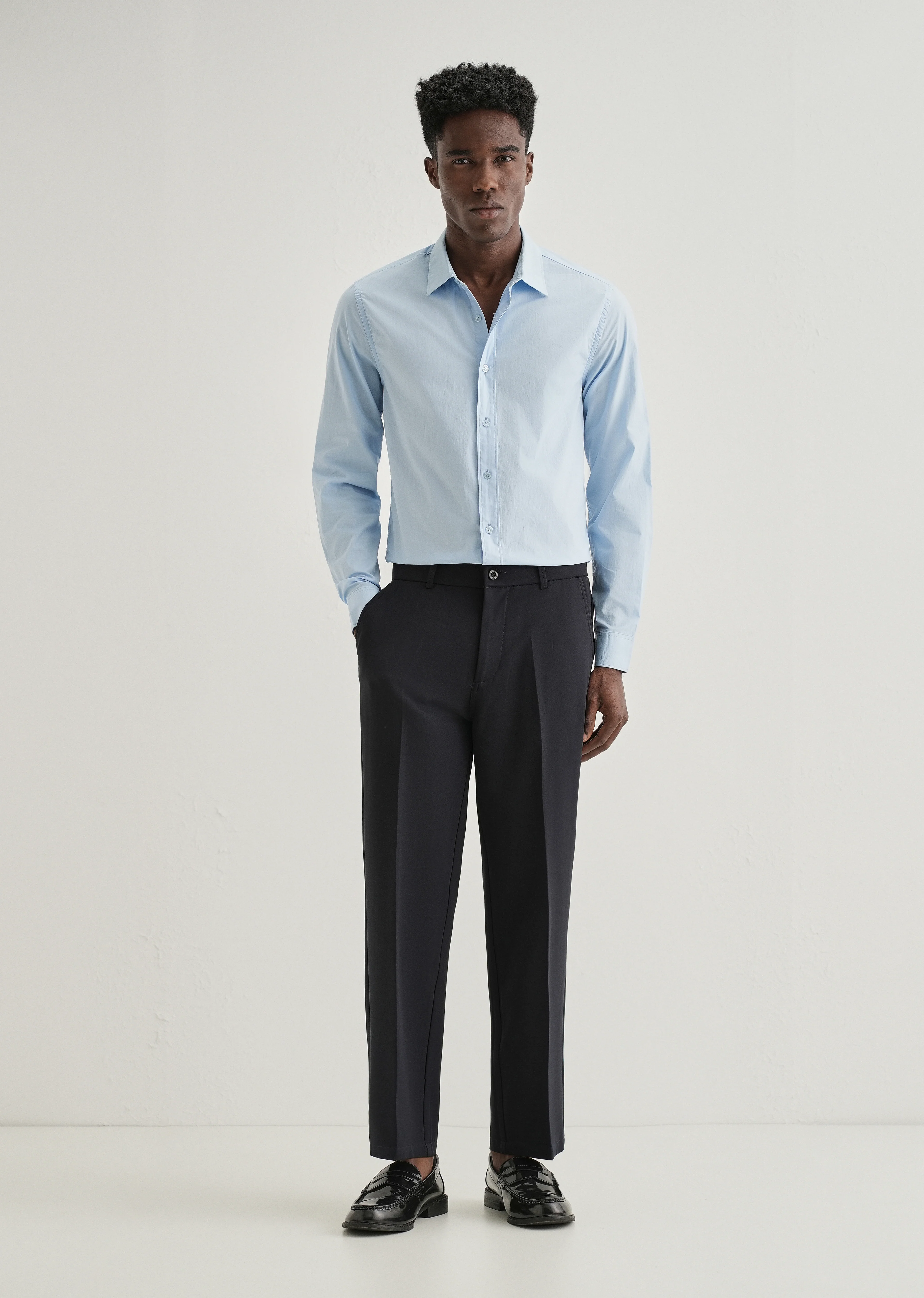 Blue Plain Cotton Shirt - Image 6