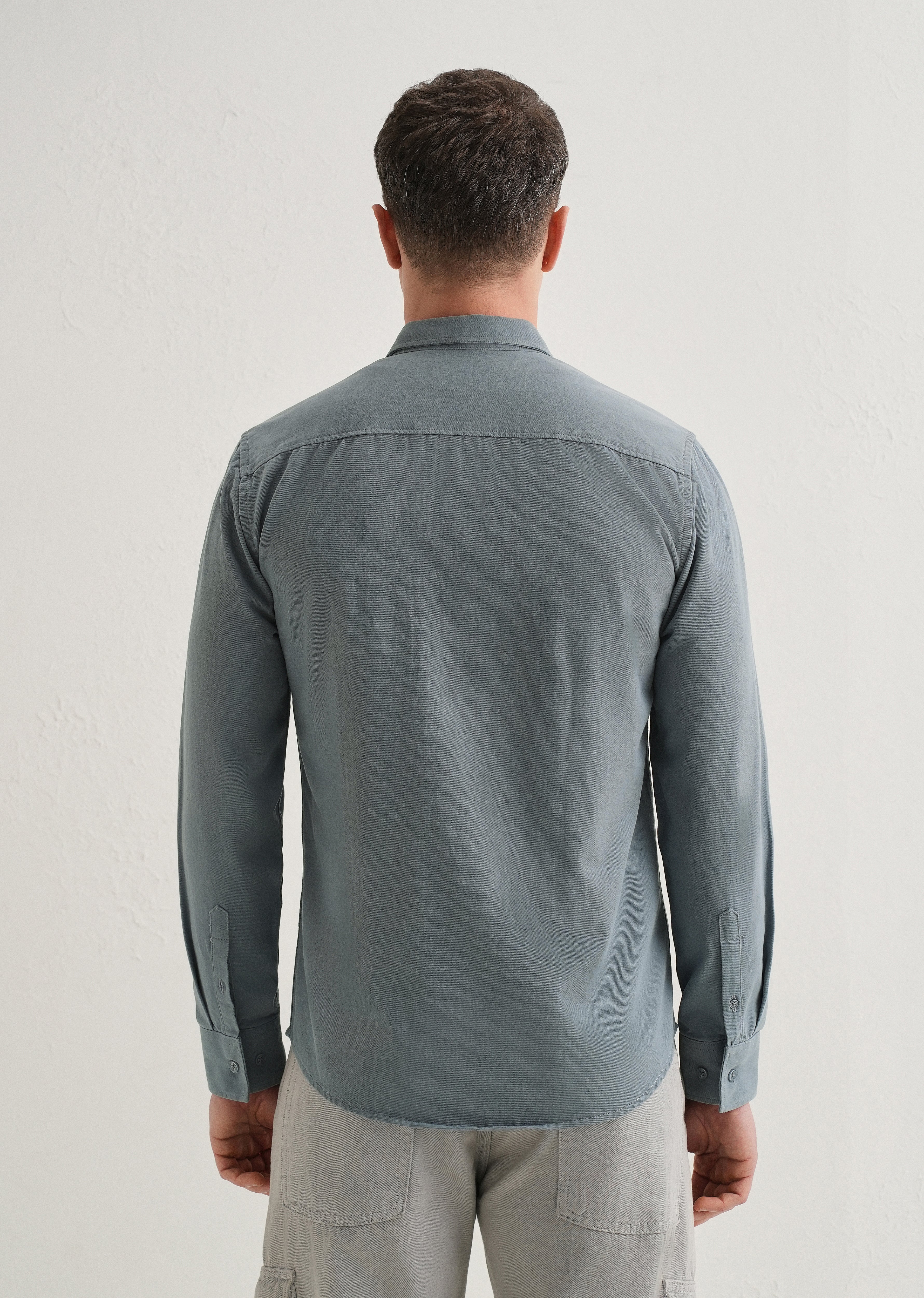 Blue Plain Double Pocket Shirt - Image 2